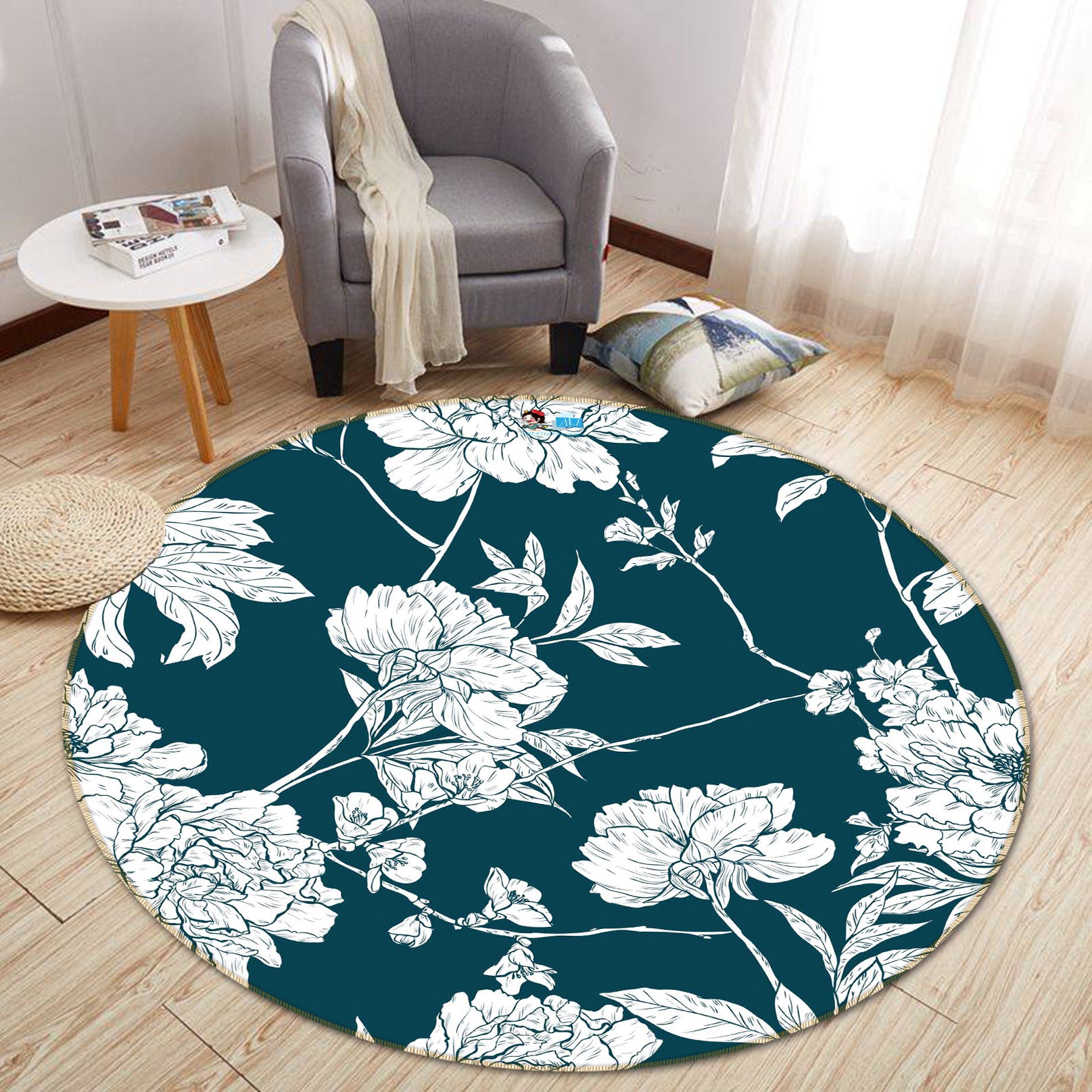 3D Flower 64125 Round Non Slip Rug Mat