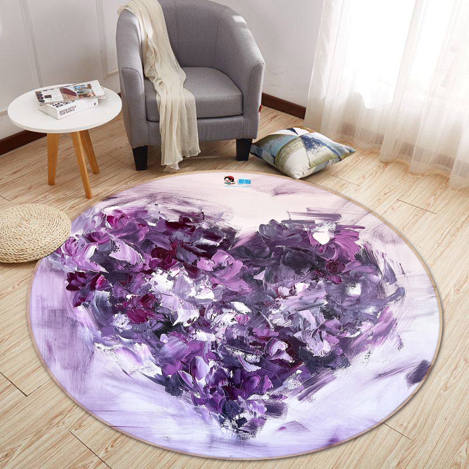 3D Purple Love 3881 Skromova Marina Rug Round Non Slip Rug Mat