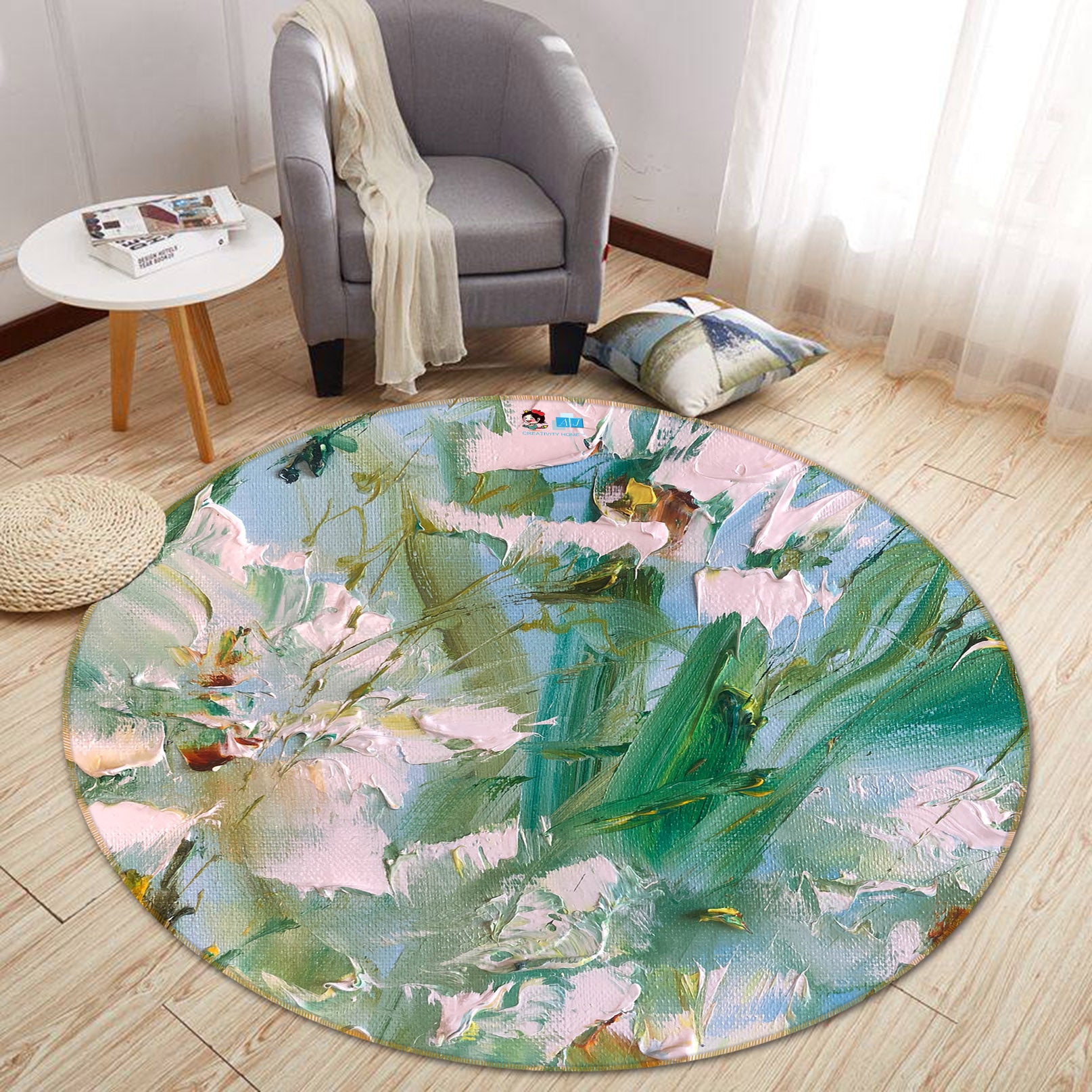 3D White Paint Flower 889 Skromova Marina Rug Round Non Slip Rug Mat