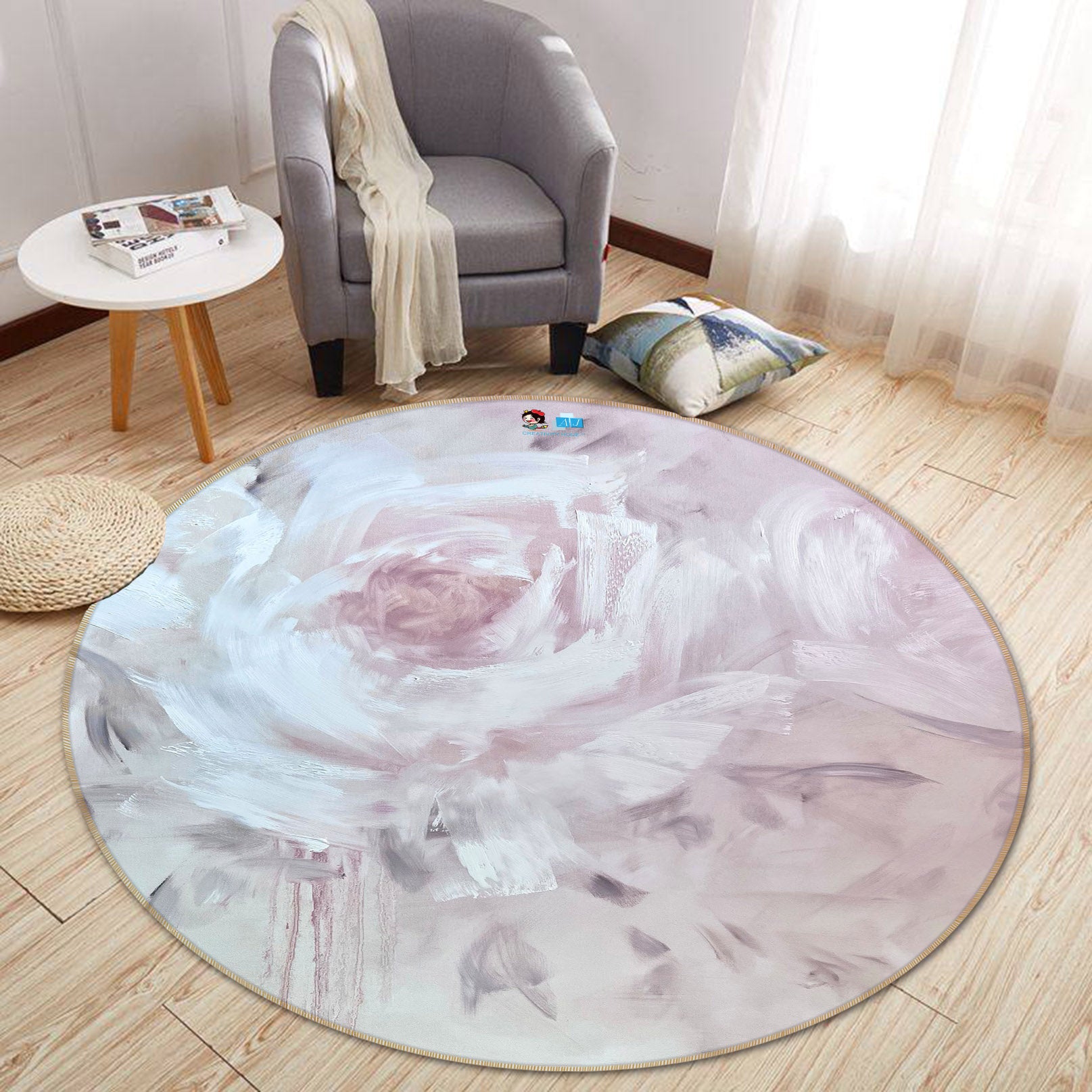 3D Pink Flower 3907 Skromova Marina Rug Round Non Slip Rug Mat