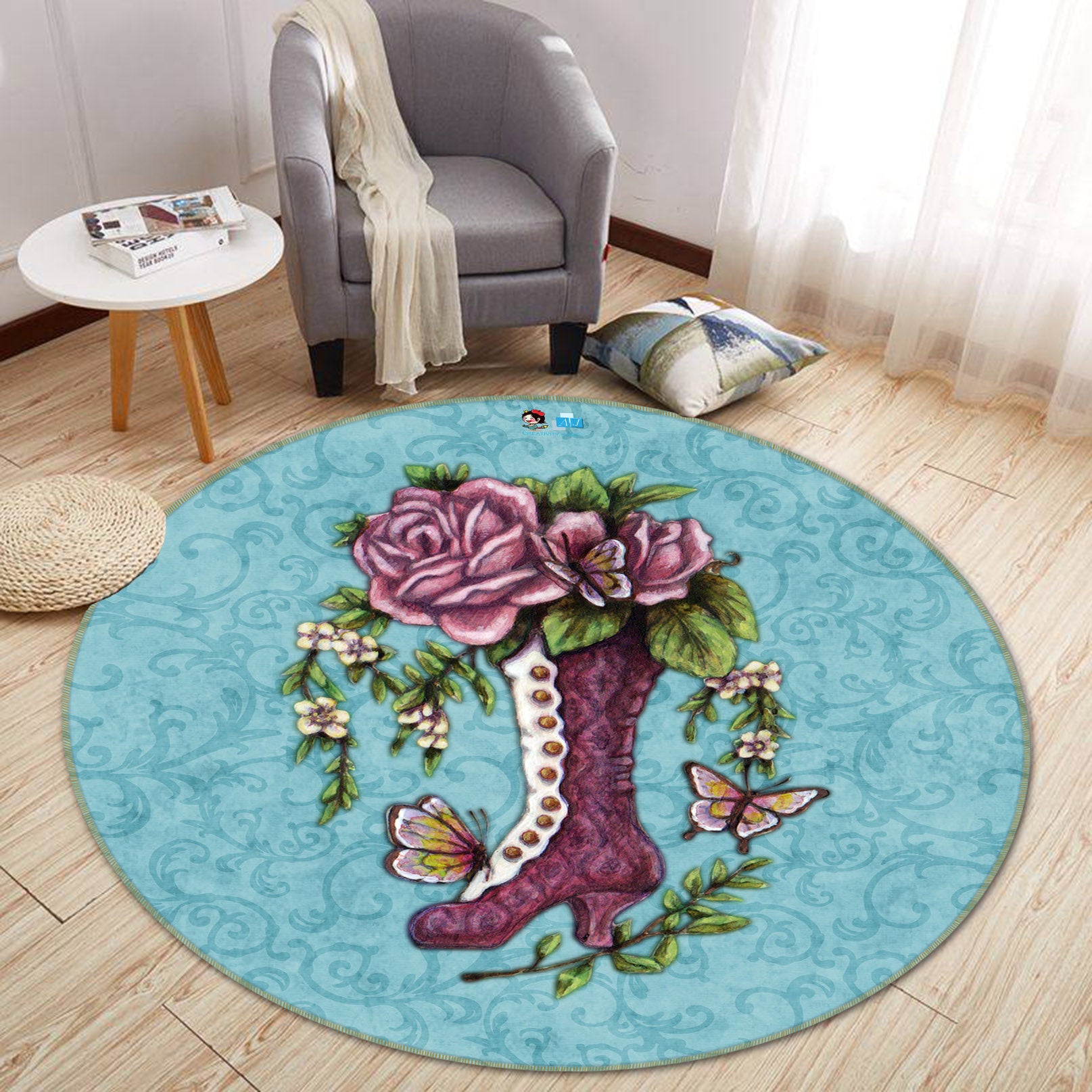 3D High Heels Butterfly 8881 Brigid Ashwood Rug Round Non Slip Rug Mat