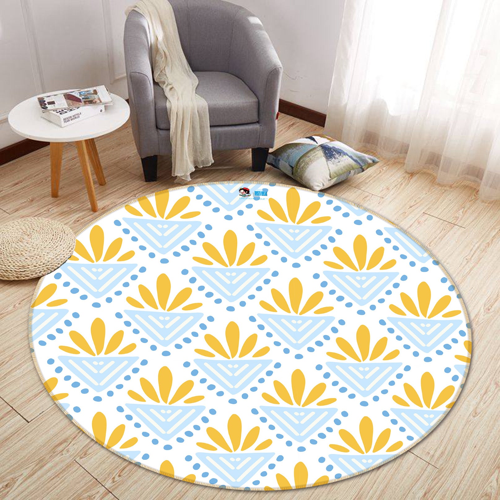 3D Blue Yellow Pattern 10527 Kashmira Jayaprakash Rug Round Non Slip Rug Mat