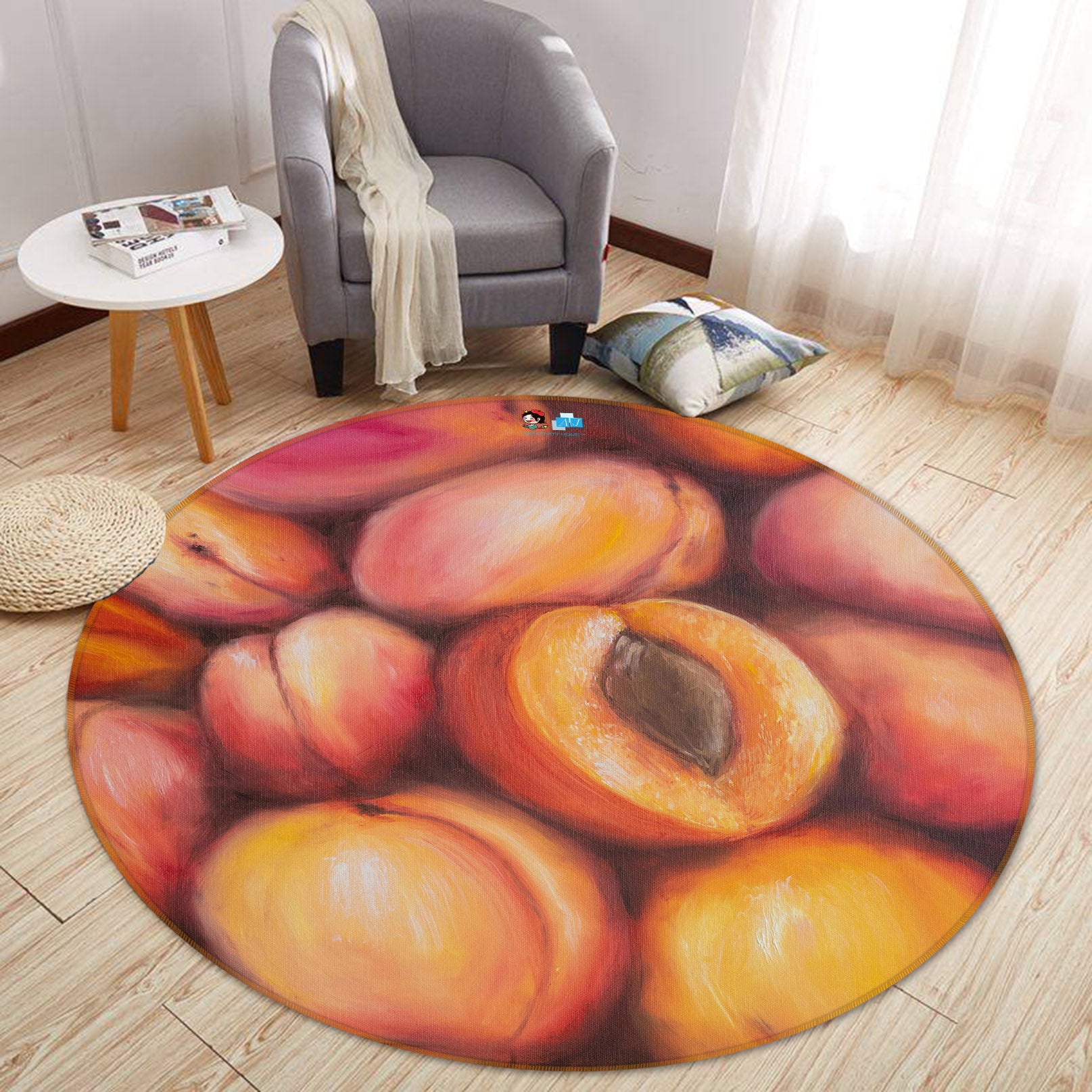 3D Peach 18160 Marina Zotova Rug Round Non Slip Rug Mat