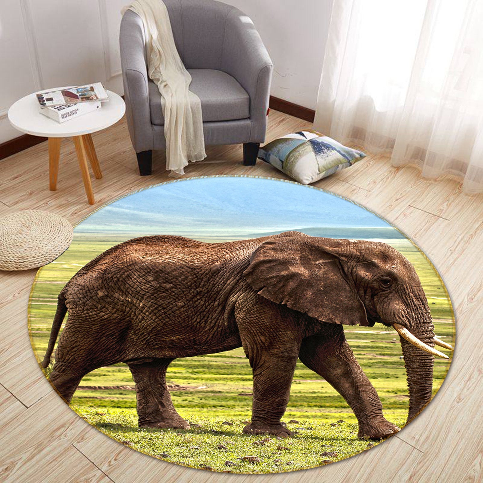 3D Elephant 82211 Animal Round Non Slip Rug Mat