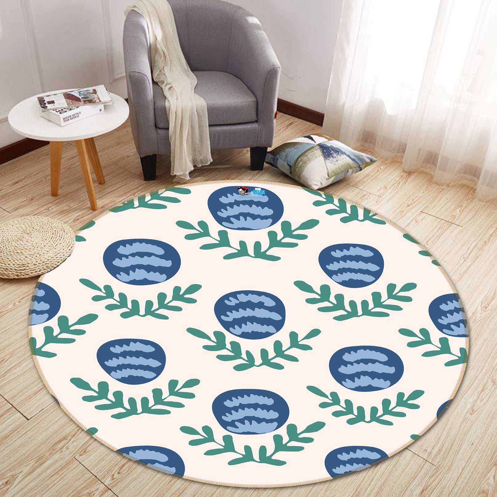 3D Blue Flowers 10559 Kashmira Jayaprakash Rug Round Non Slip Rug Mat