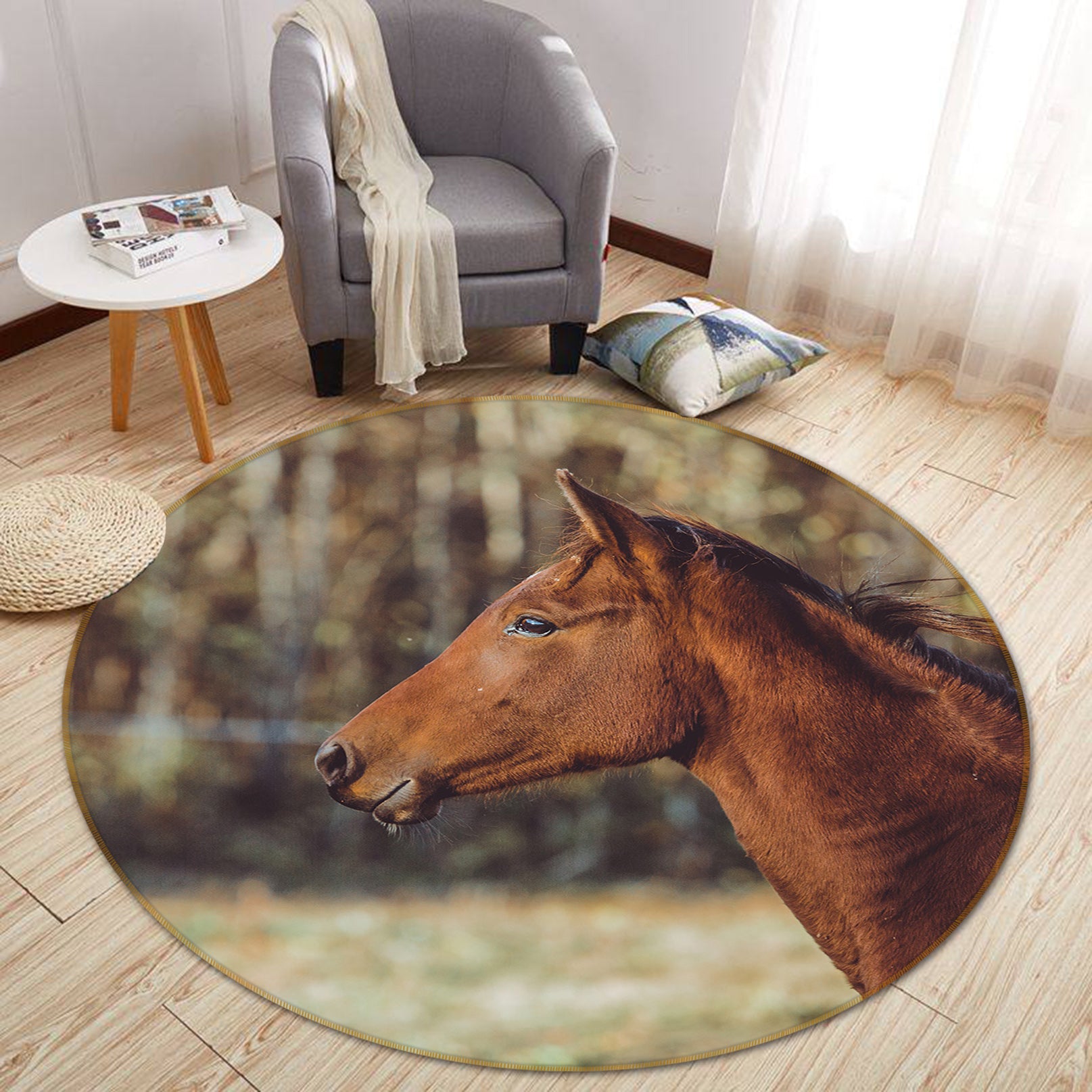 3D Horse 82184 Animal Round Non Slip Rug Mat