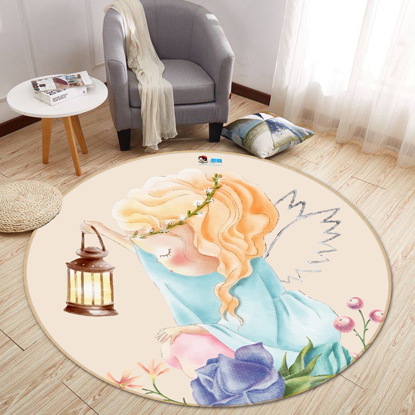 3D Angel Girl 74245 Round Non Slip Rug Mat