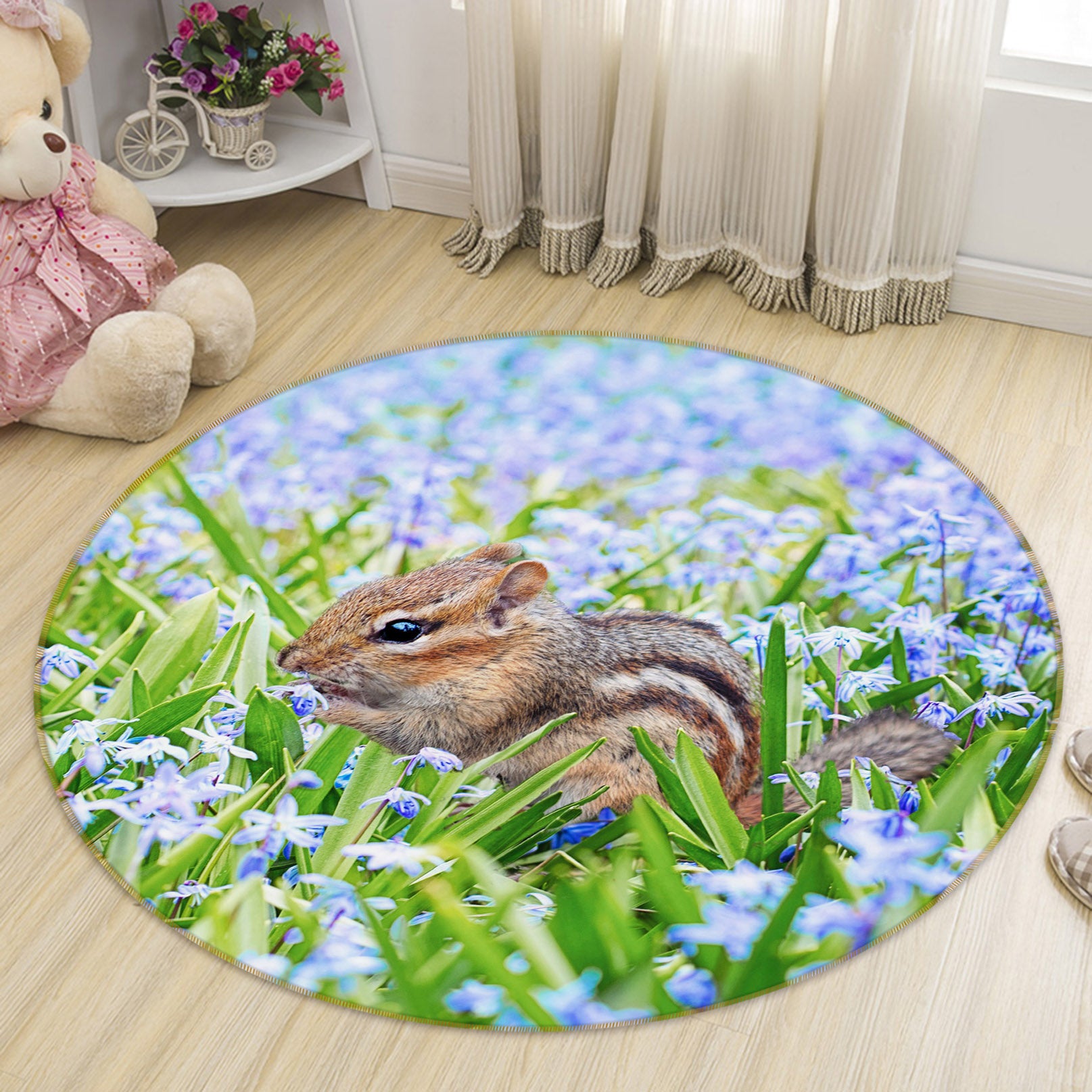 3D Chipmunk 81284 Animal Round Non Slip Rug Mat