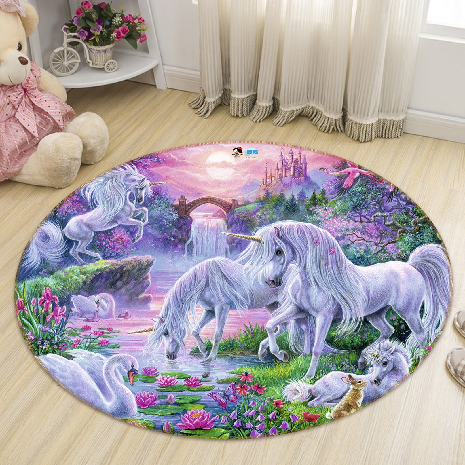 3D Unicorn 72136 Round Non Slip Rug Mat