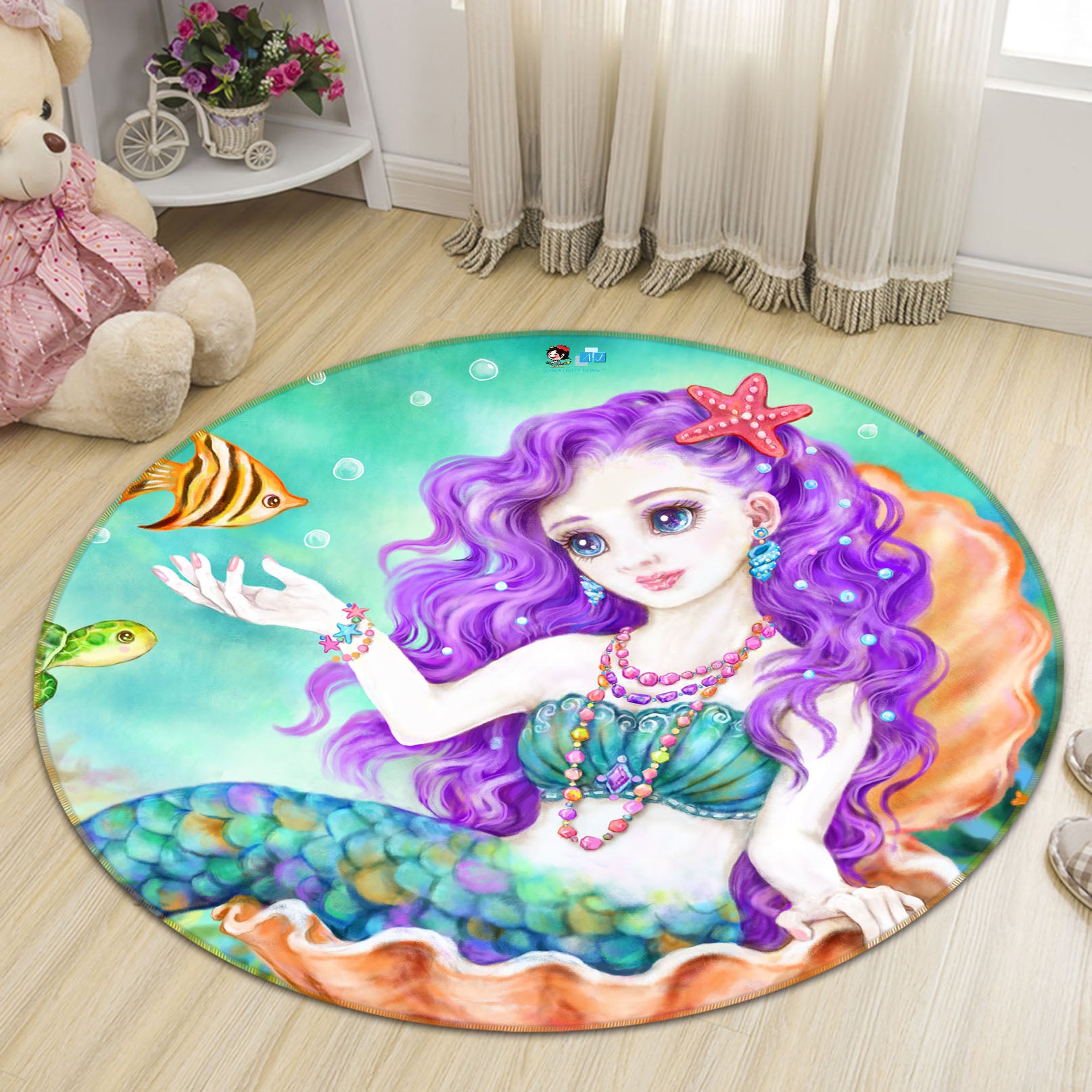 3D Beautiful Mermaid 6035 Kayomi Harai Rug Round Non Slip Rug Mat