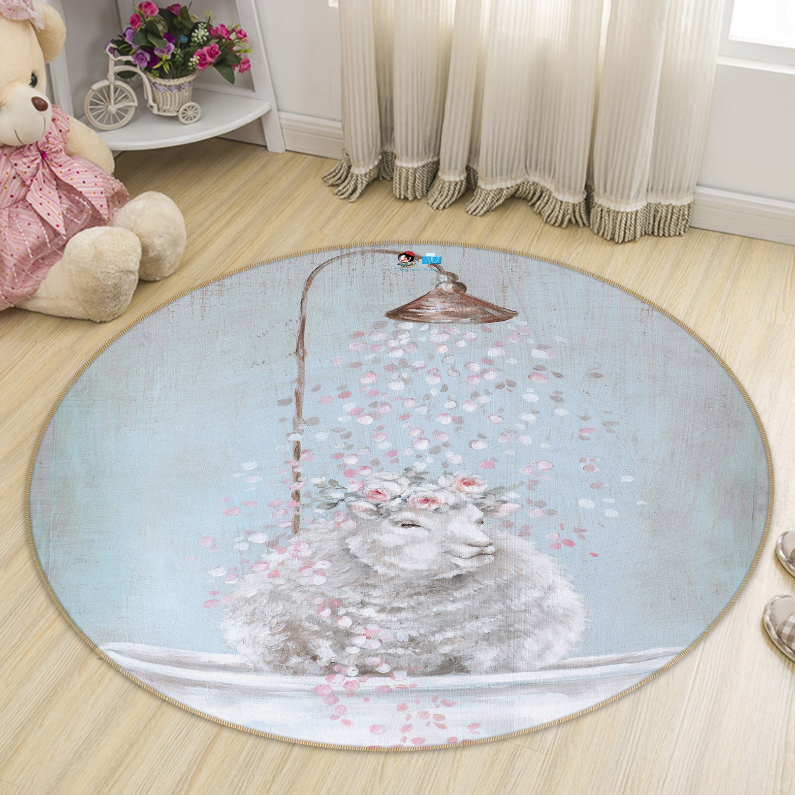 3D Shower Sheep 1114 Debi Coules Rug Round Non Slip Rug Mat