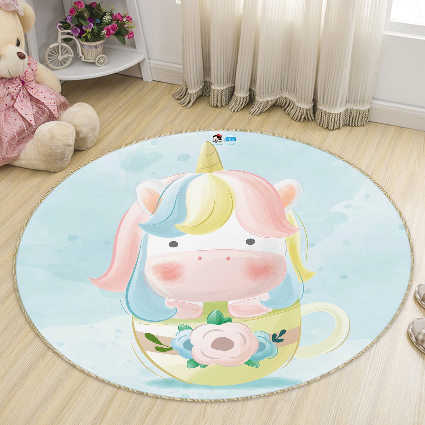 3D Light Colored Cow 75138 Round Non Slip Rug Mat