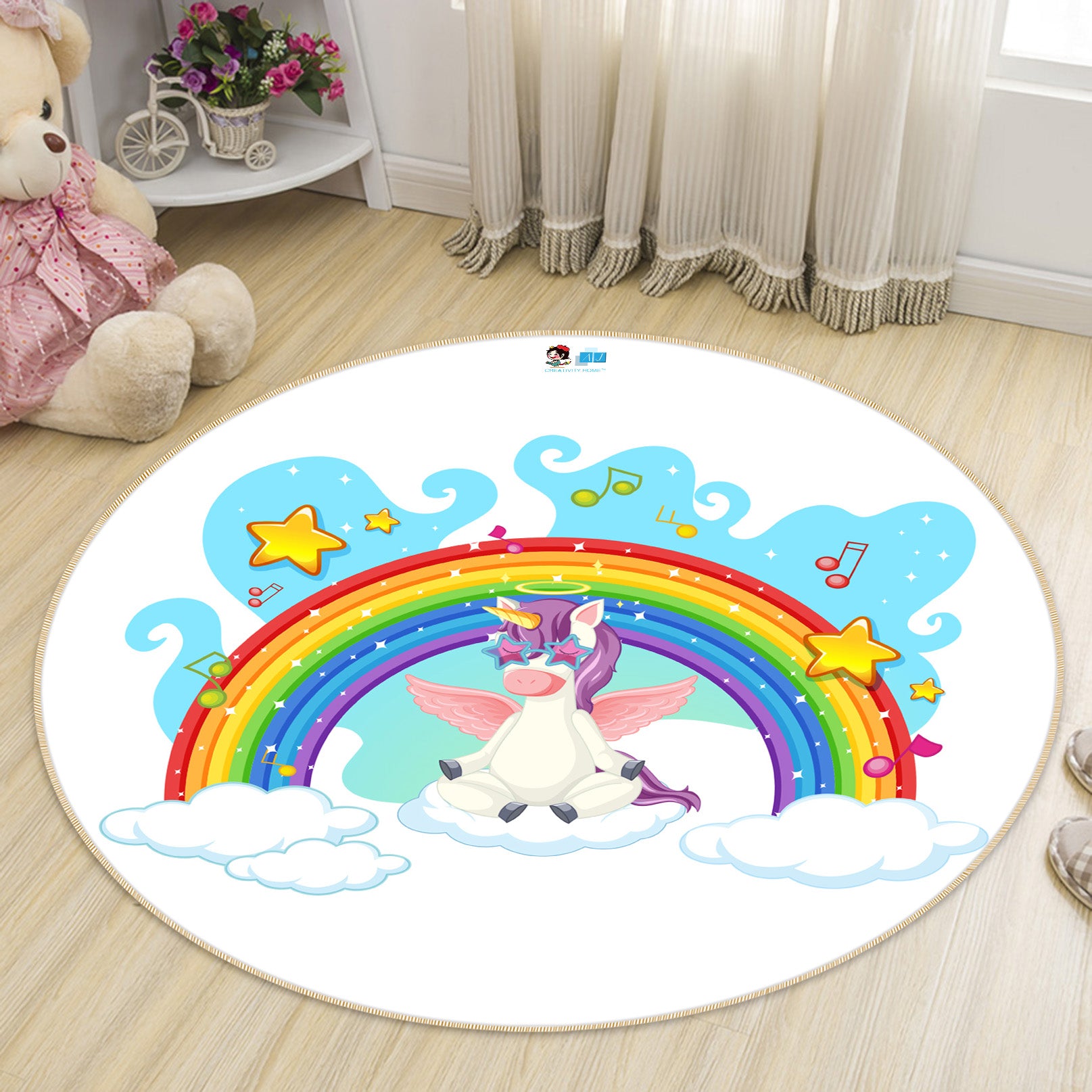 3D Rainbow Cloud Unicorn 81118 Round Non Slip Rug Mat