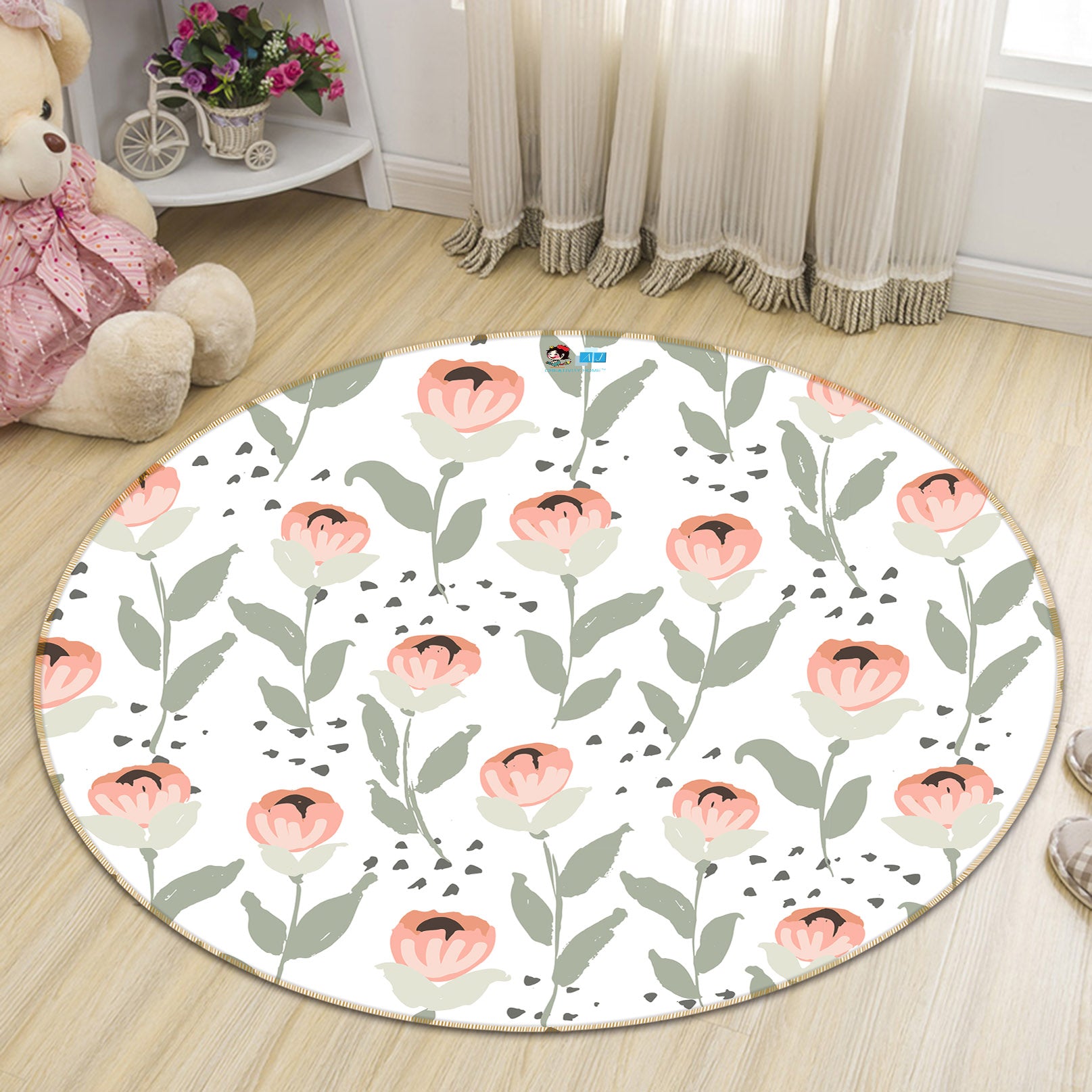 3D Red Flowers 10583 Kashmira Jayaprakash Rug Round Non Slip Rug Mat