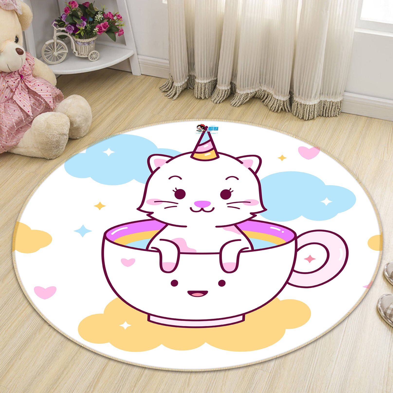 3D Teacup Unicorn 75024 Round Non Slip Rug Mat