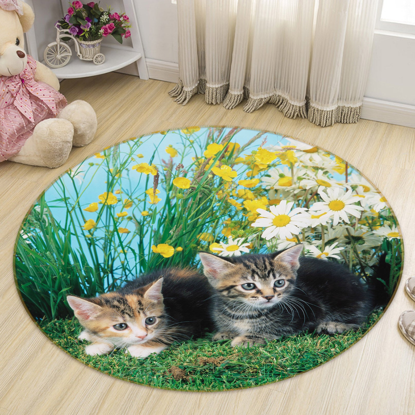 3D Cat Grass 82007 Animal Round Non Slip Rug Mat