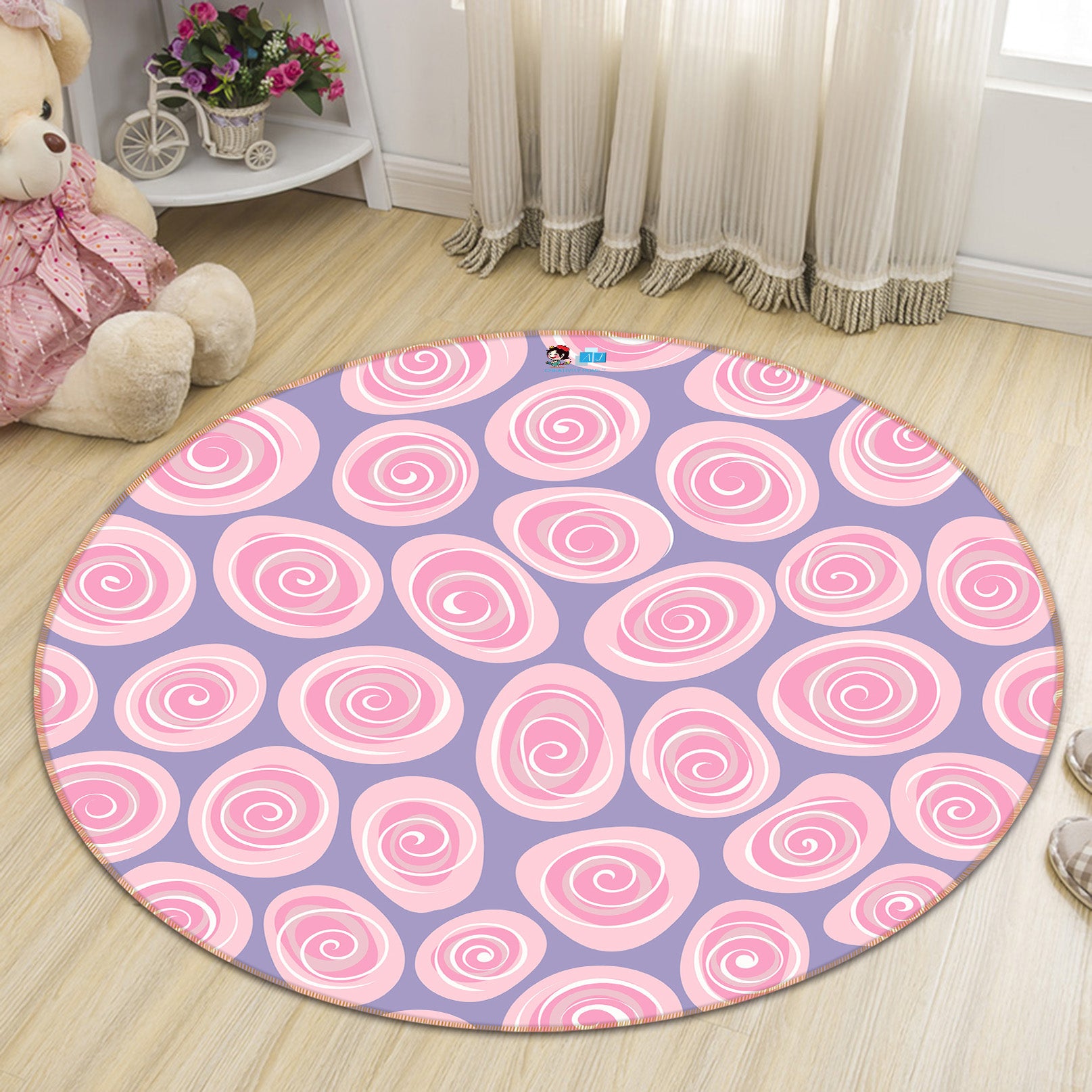 3D Pink Round Spiral Pattern 10562 Kashmira Jayaprakash Rug Round Non Slip Rug Mat