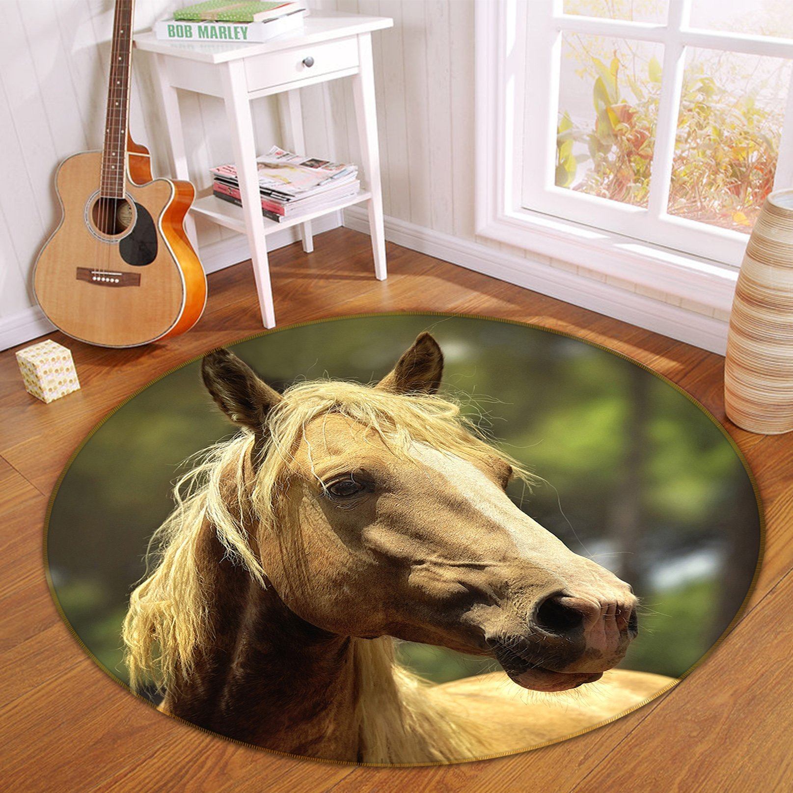 3D Sunshine Horse Head 060 Animal Round Non Slip Rug Mat Mat AJ Creativity Home 