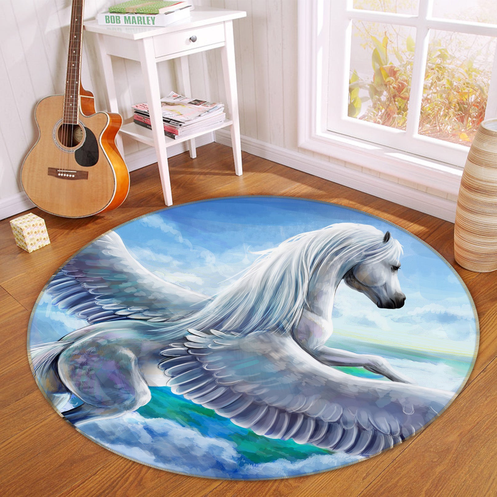 3D Wings Pegasus 37199 Animal Round Non Slip Rug Mat