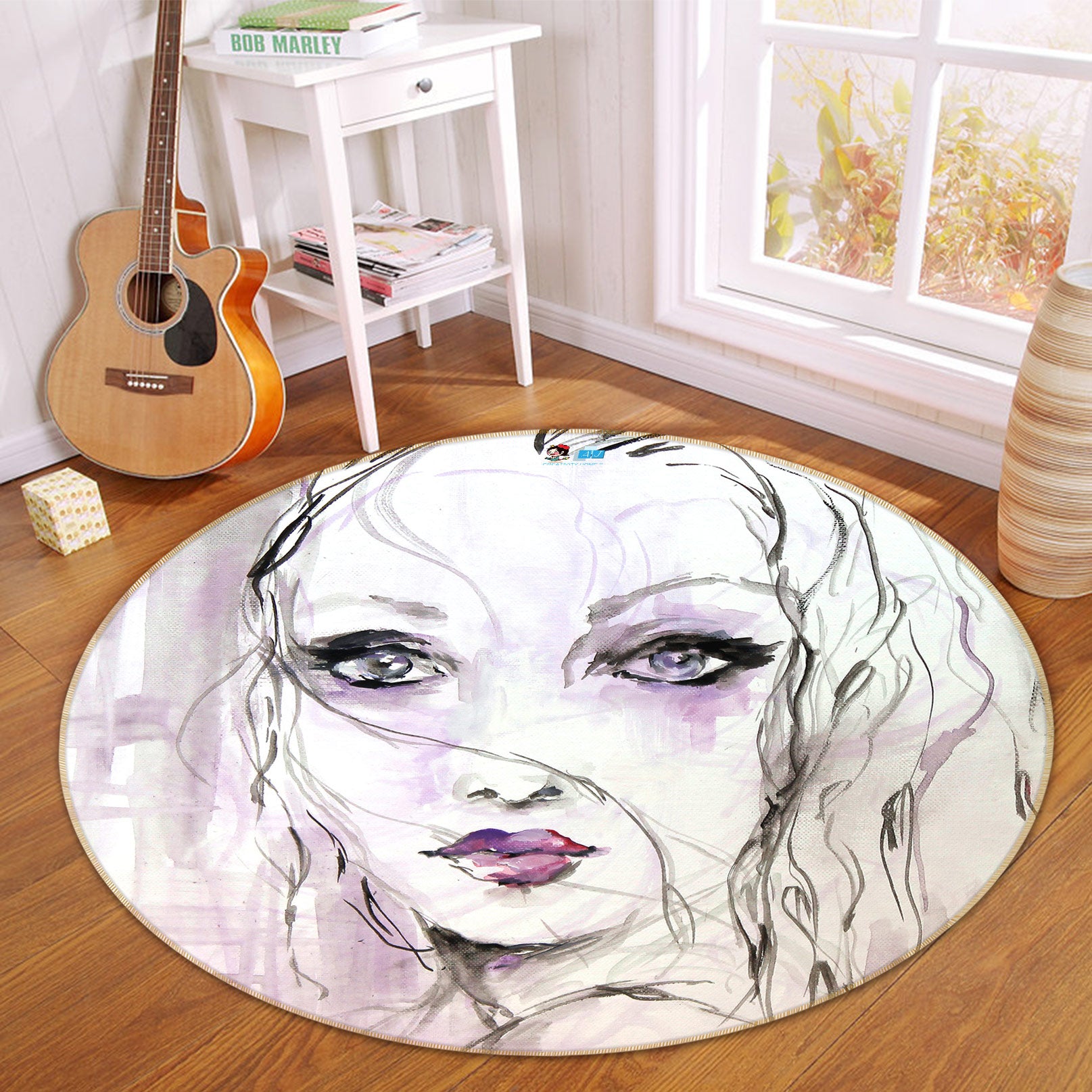 3D Line Woman Face 1194 Debi Coules Rug Round Non Slip Rug Mat