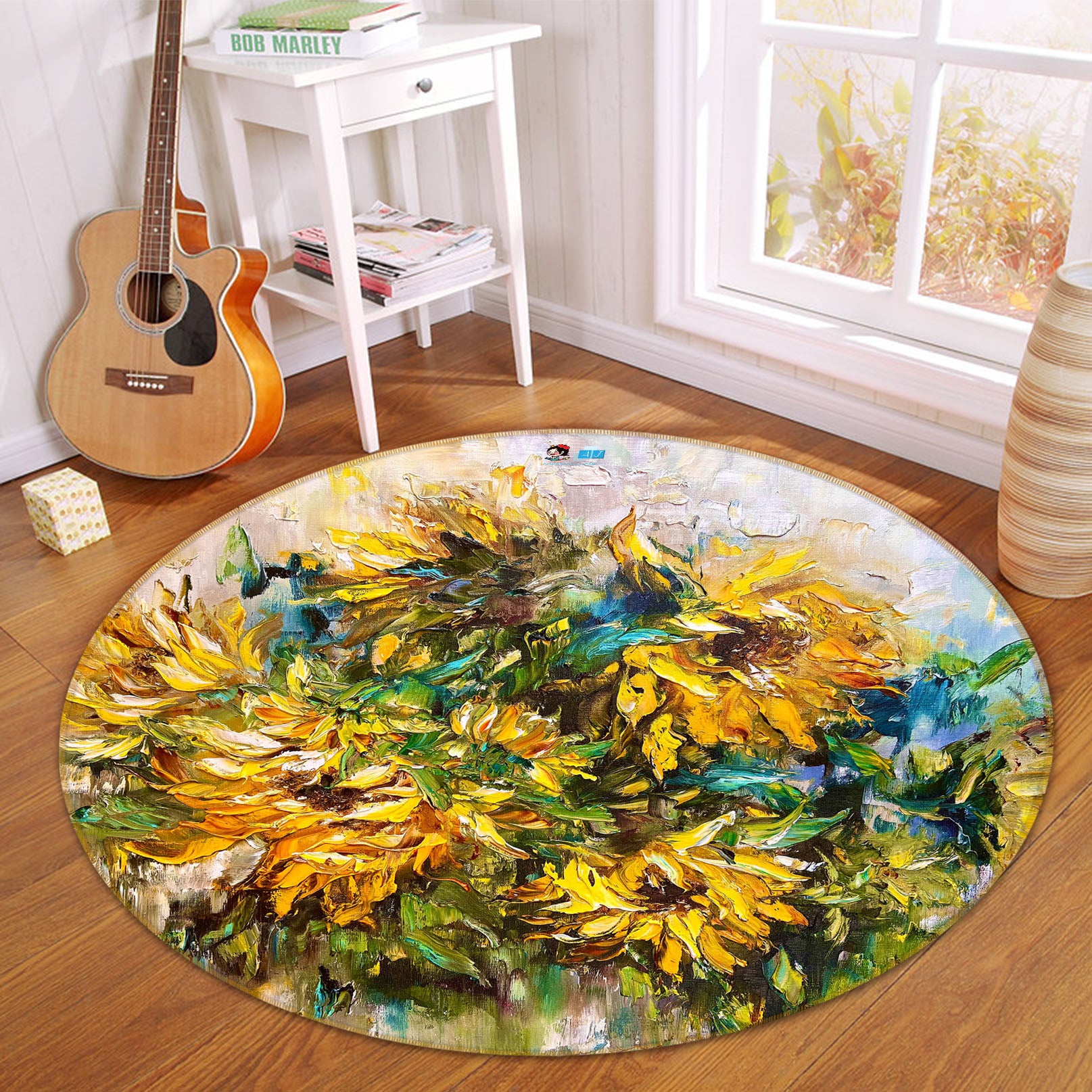 3D Yellow Flower 3882 Skromova Marina Rug Round Non Slip Rug Mat