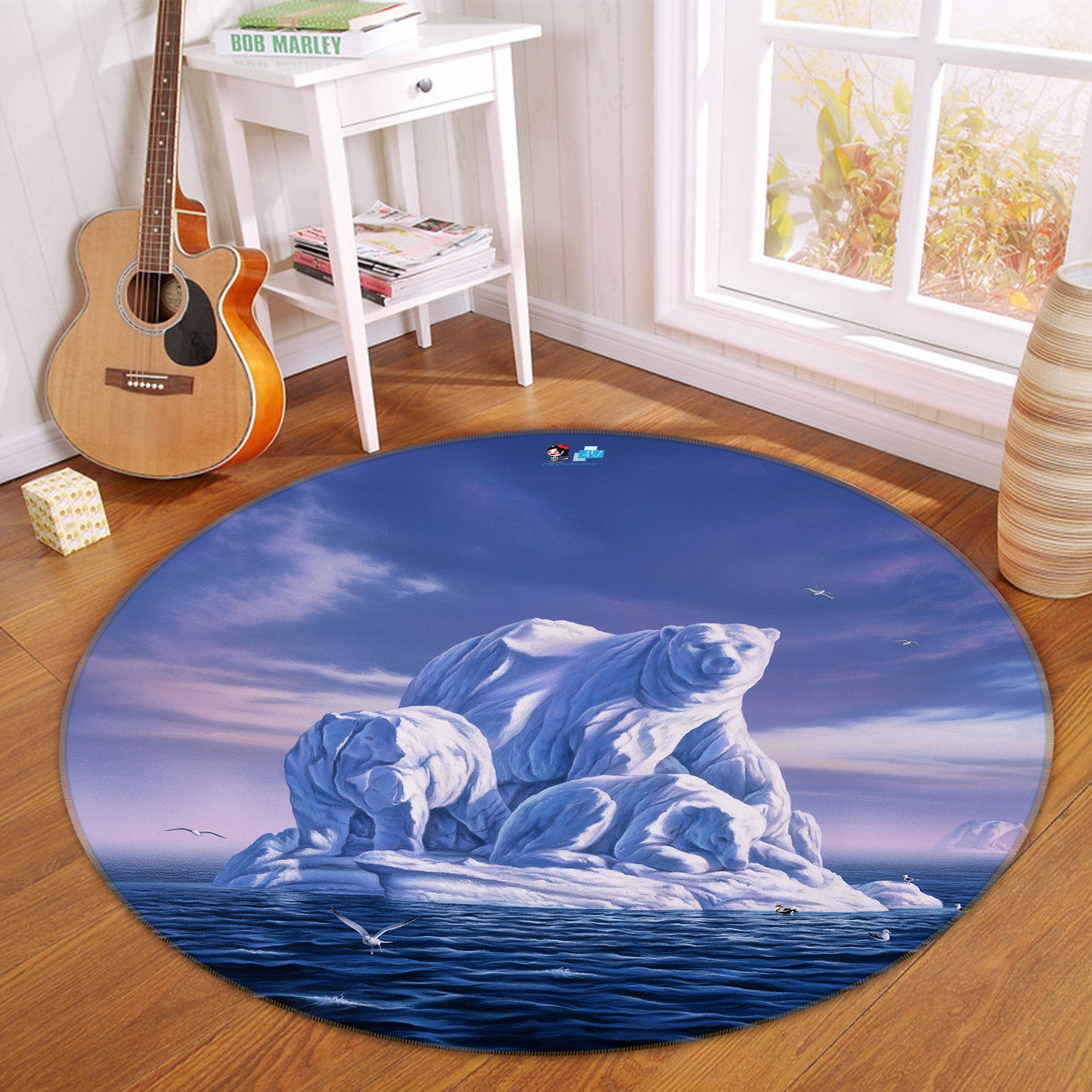 3D Polar Bear Snow Sculpture 83135 Jerry LoFaro Rug Round Non Slip Rug Mat