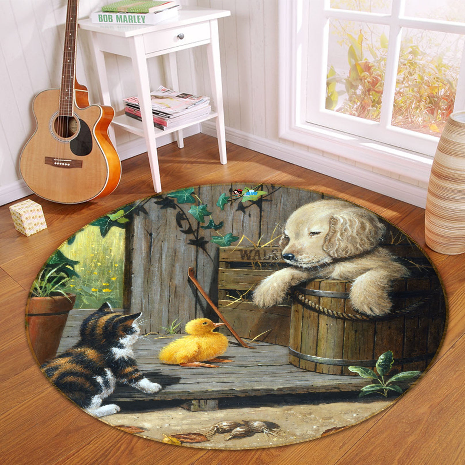 3D Pet Party 454 Kevin Walsh Rug Round Non Slip Rug Mat