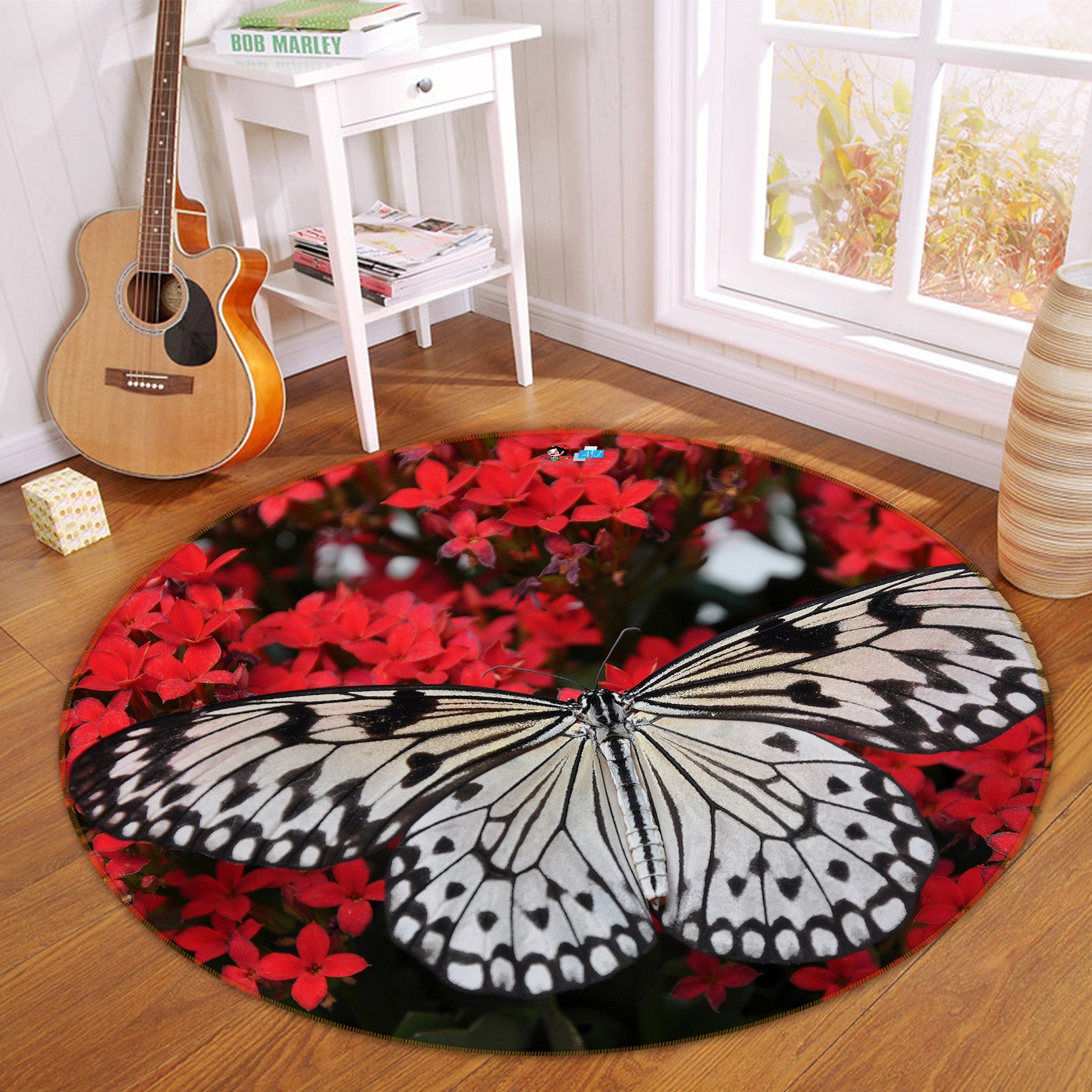 3D Butterfly 81281 Animal Round Non Slip Rug Mat