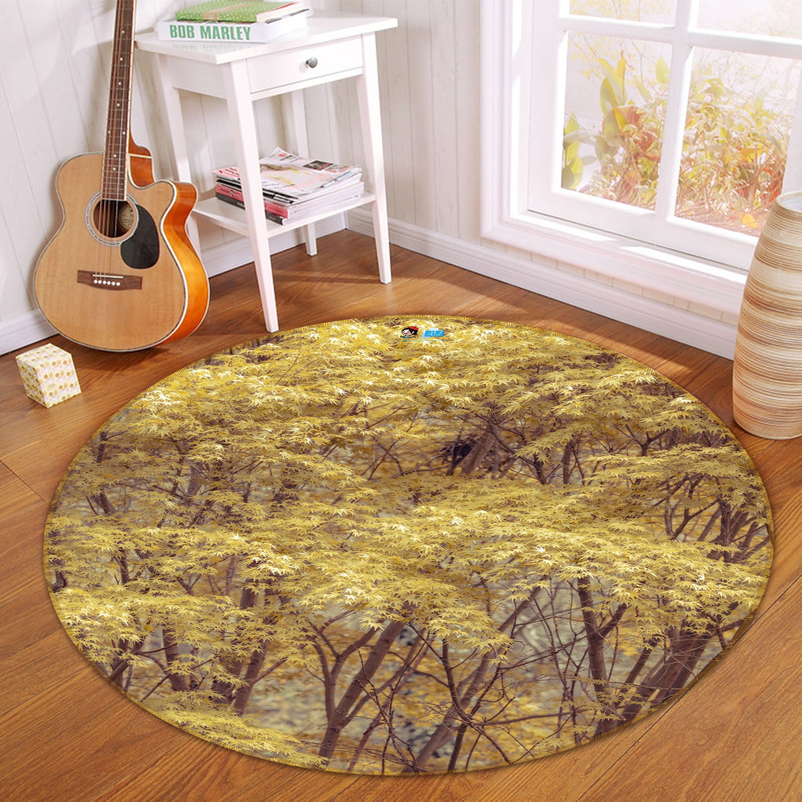 3D Yellow Wood 7402 Assaf Frank Rug Round Non Slip Rug Mat