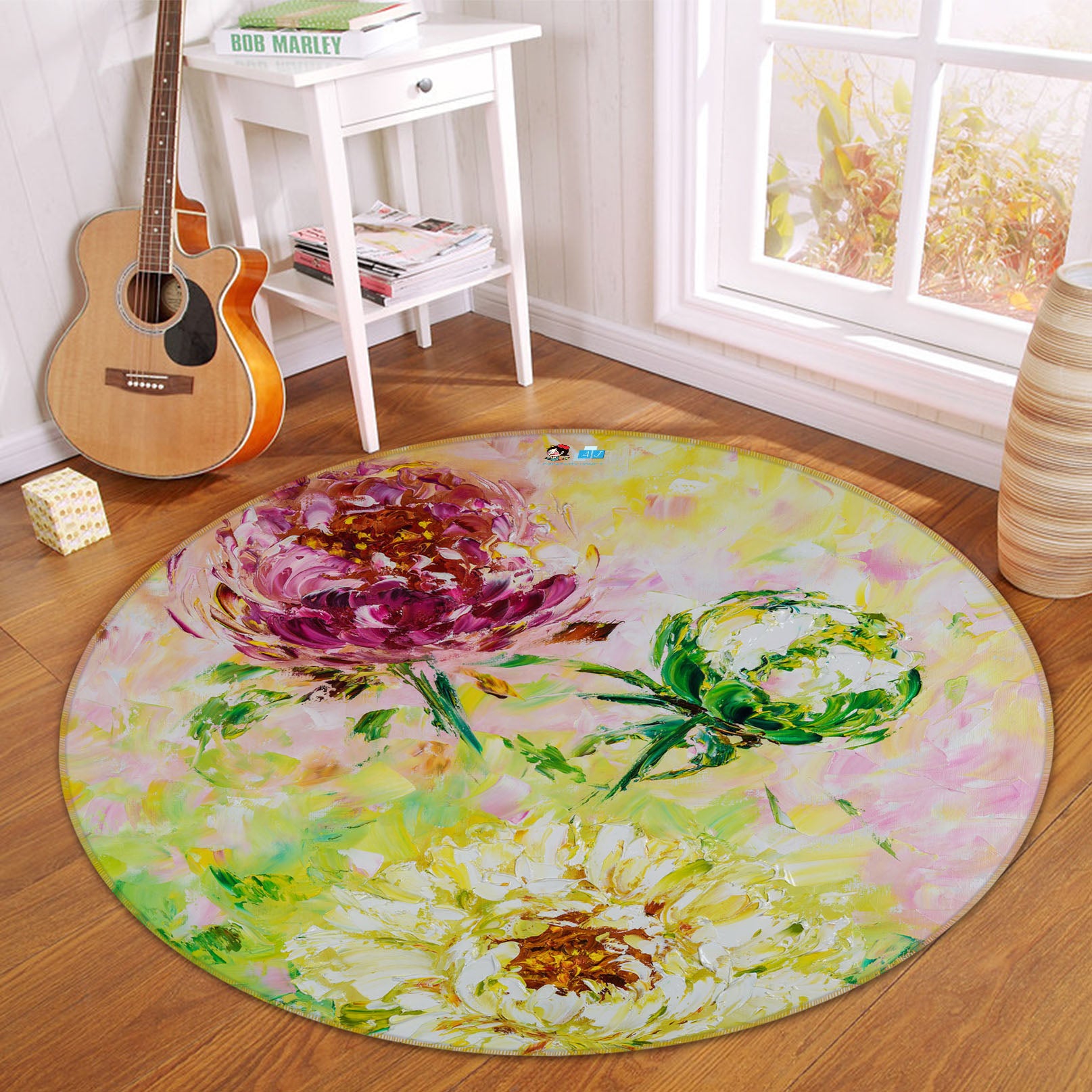 3D Painted Chrysanthemum 878 Skromova Marina Rug Round Non Slip Rug Mat