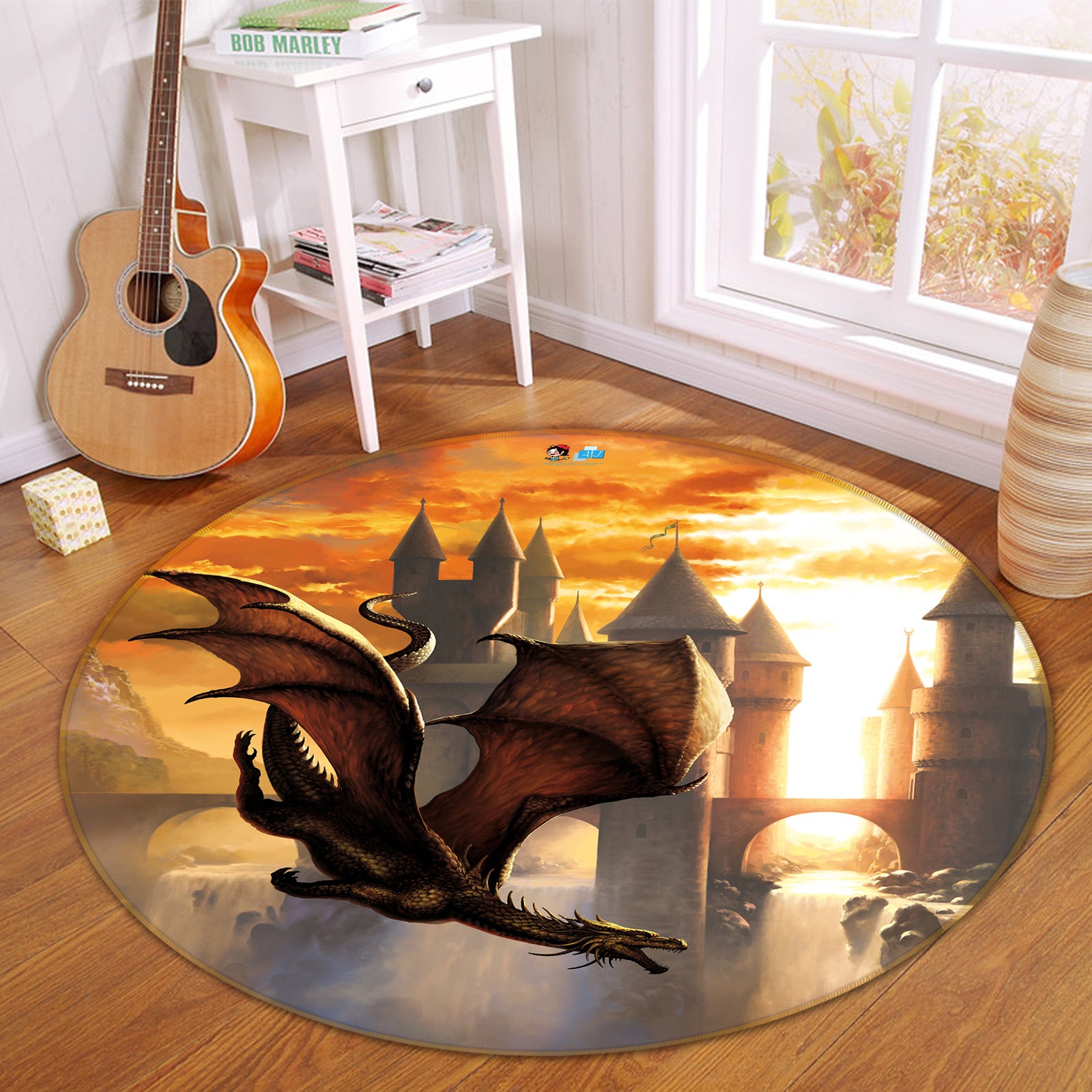 3D Sunshine Castle Dragon 6101 Ciruelo Rug Round Non Slip Rug Mat