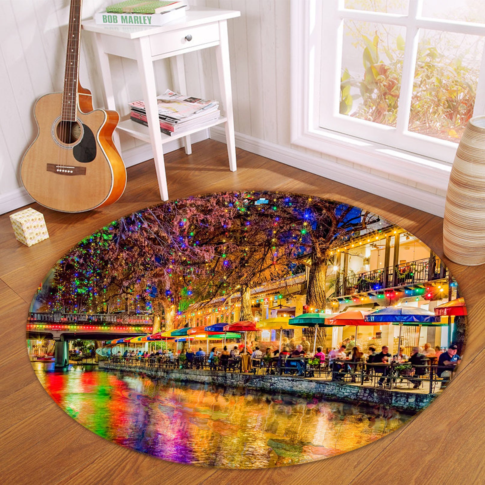 3D Colorful Lights Night 5048 Beth Sheridan Rug Round Non Slip Rug Mat