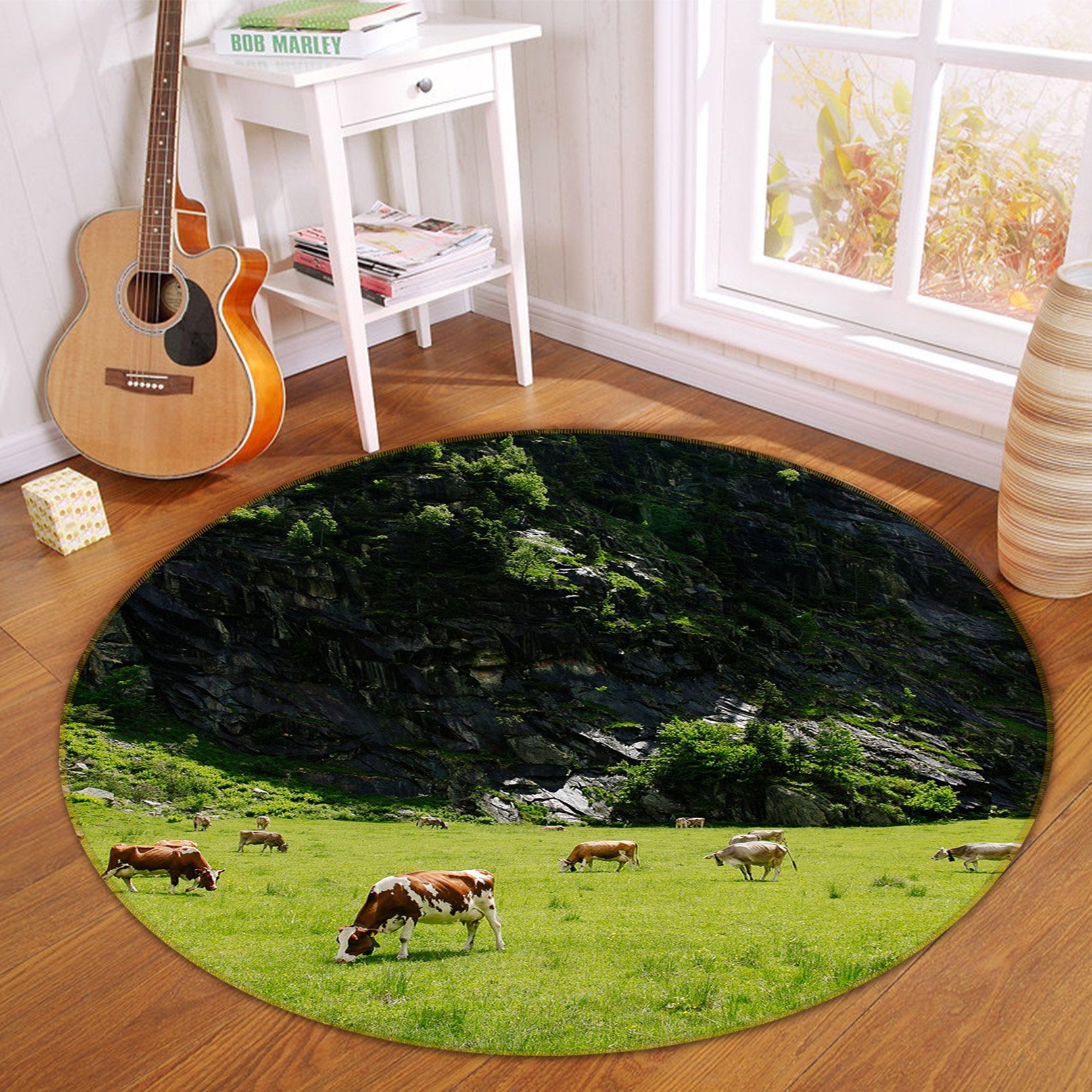 3D Grazing Sheep 003 Animal Round Non Slip Rug Mat Mat AJ Creativity Home 