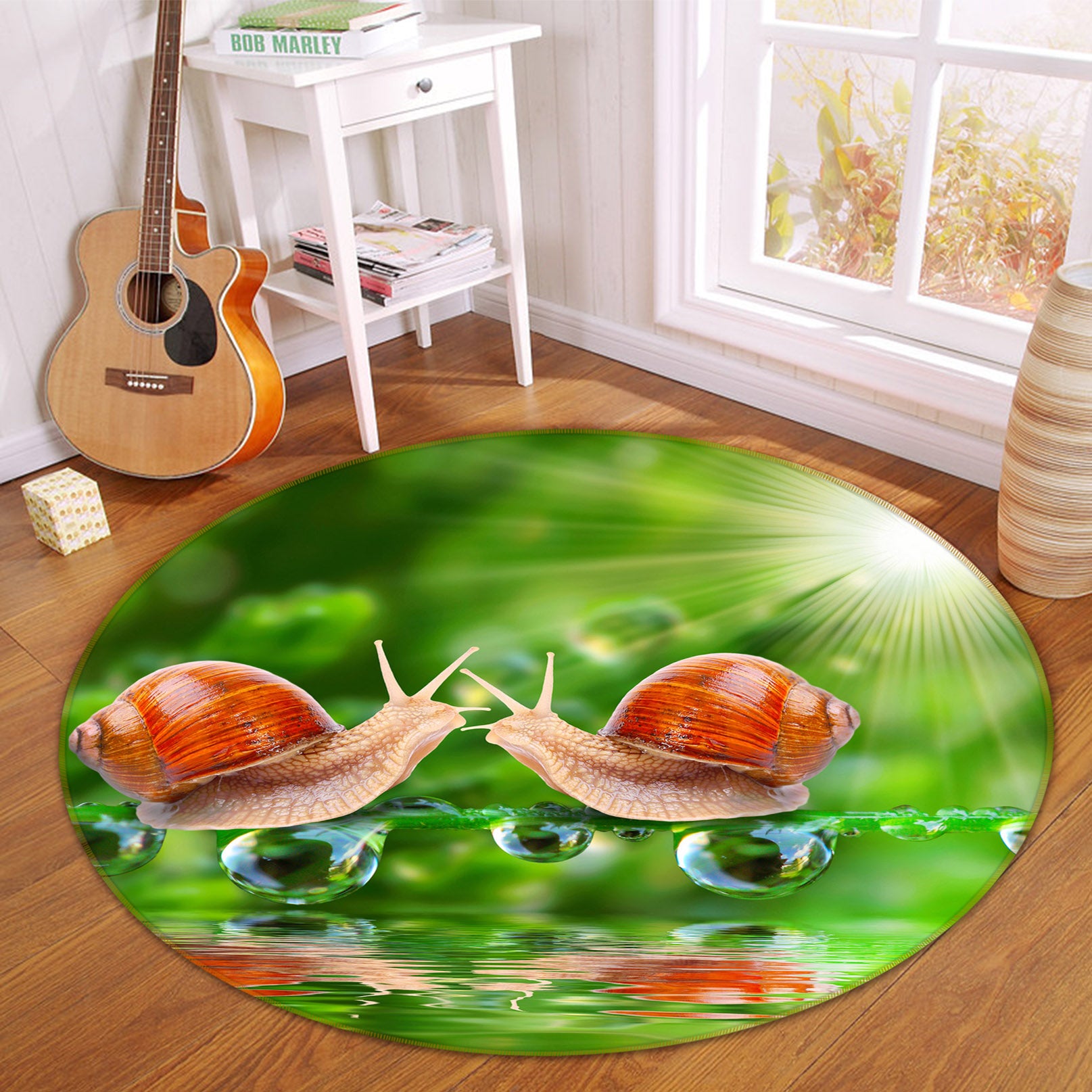 3D Snail Drops 38058 Animal Round Non Slip Rug Mat