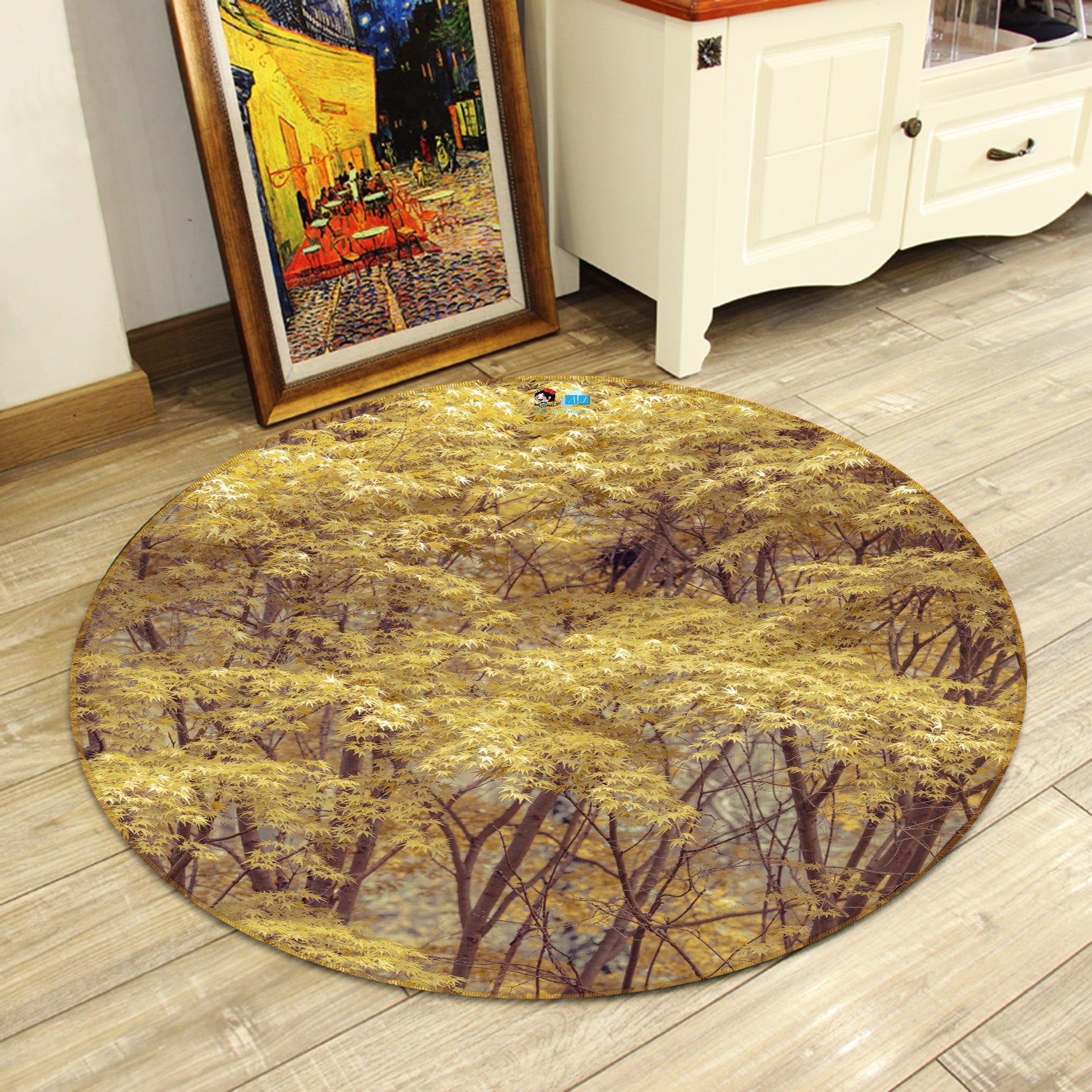 3D Yellow Wood 7402 Assaf Frank Rug Round Non Slip Rug Mat