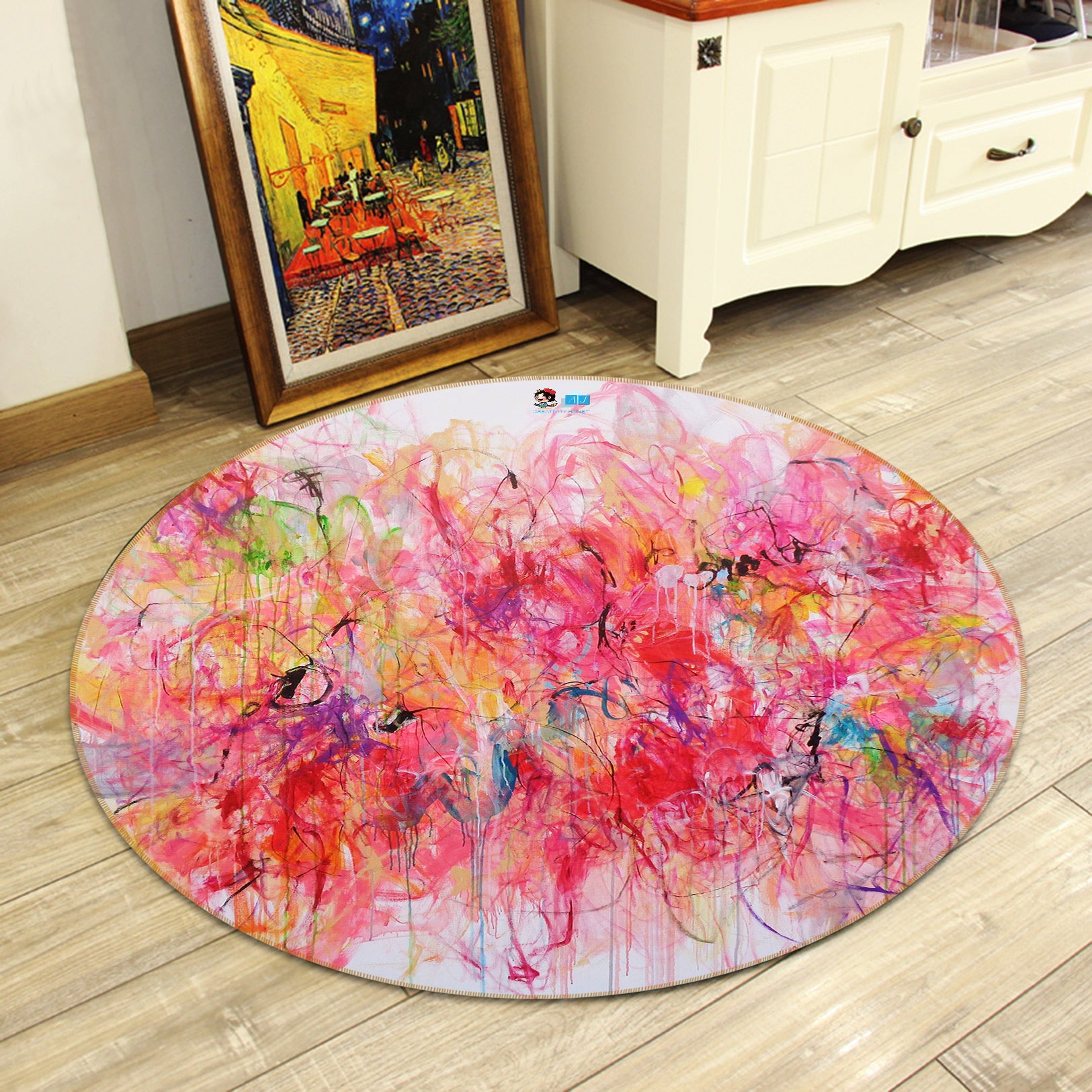 3D Messy Pink 1326 Misako Chida Rug Round Non Slip Rug Mat