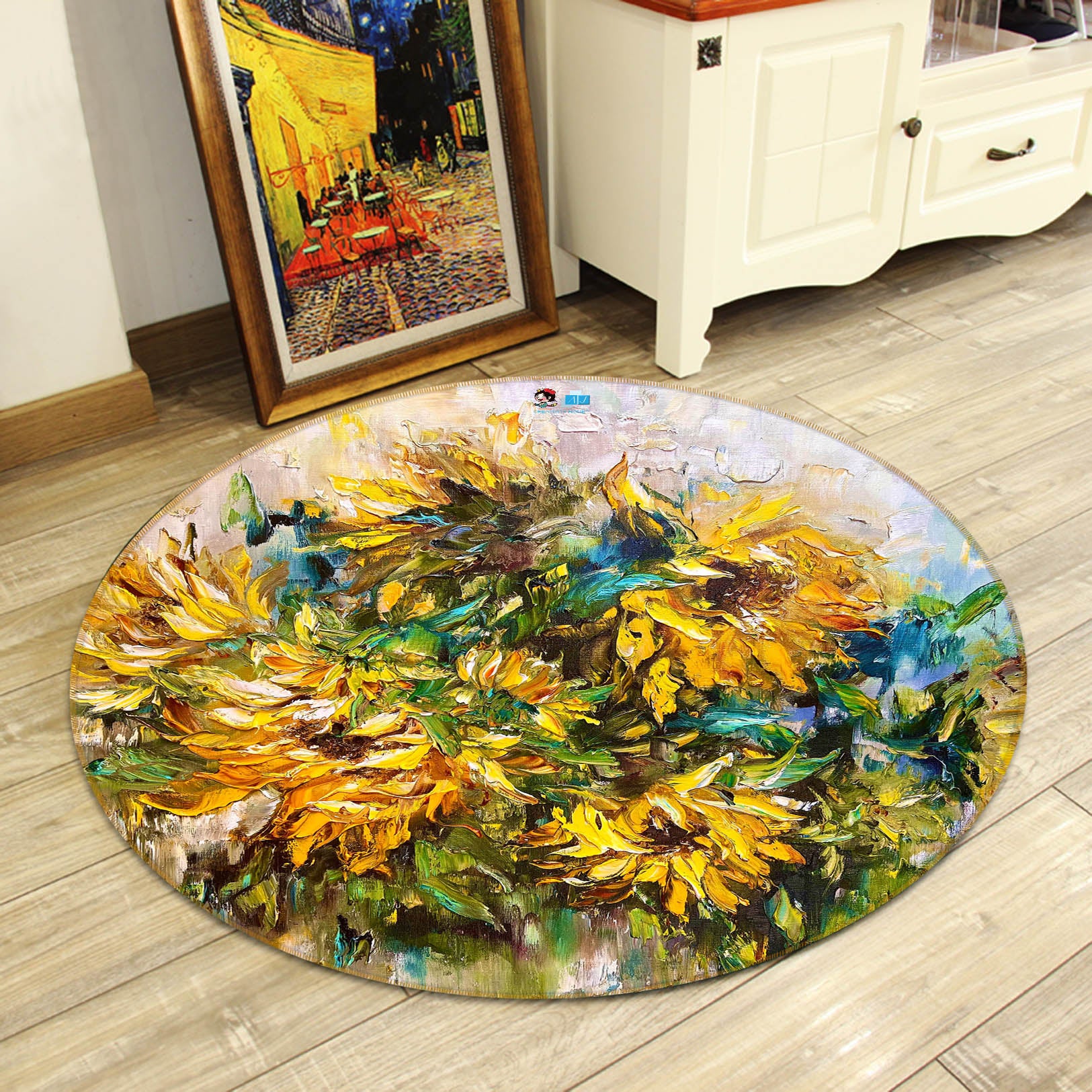 3D Yellow Flower 3882 Skromova Marina Rug Round Non Slip Rug Mat