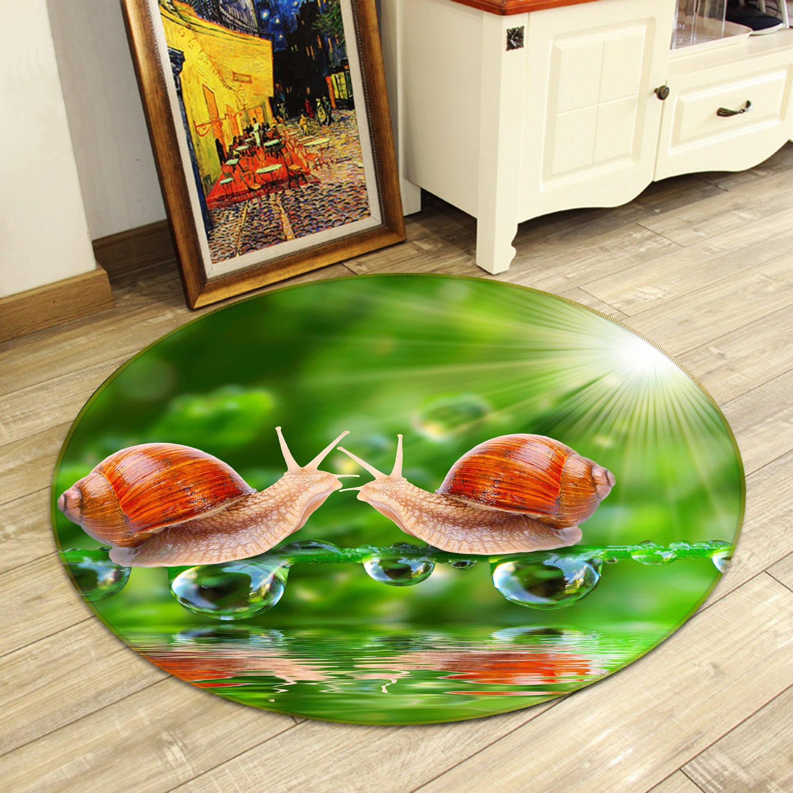 3D Snail Drops 38058 Animal Round Non Slip Rug Mat