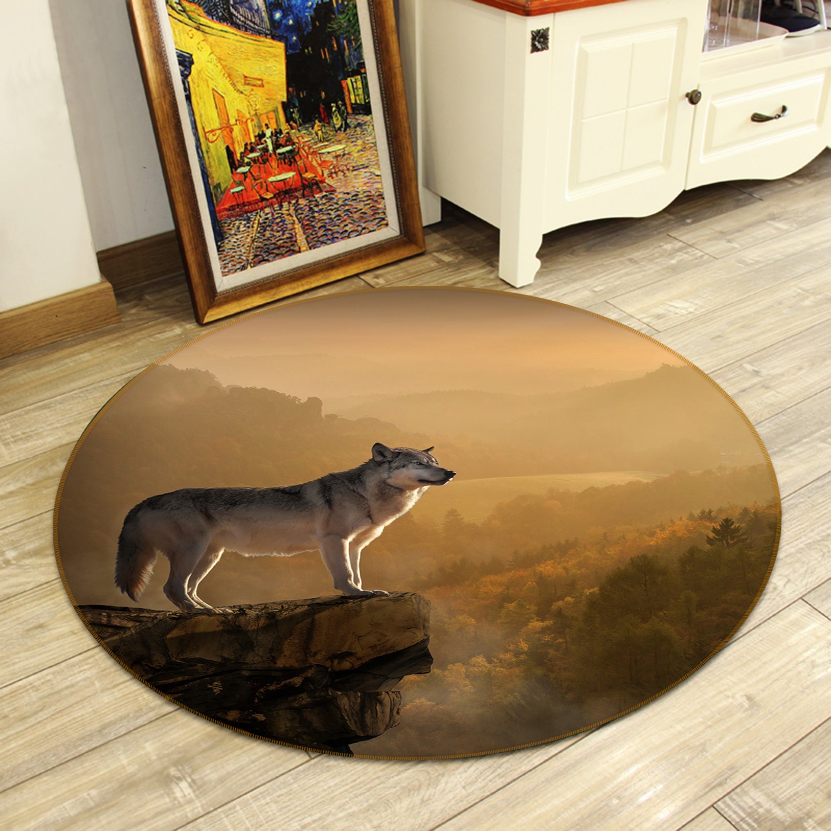 3D Wolf 82290 Animal Round Non Slip Rug Mat