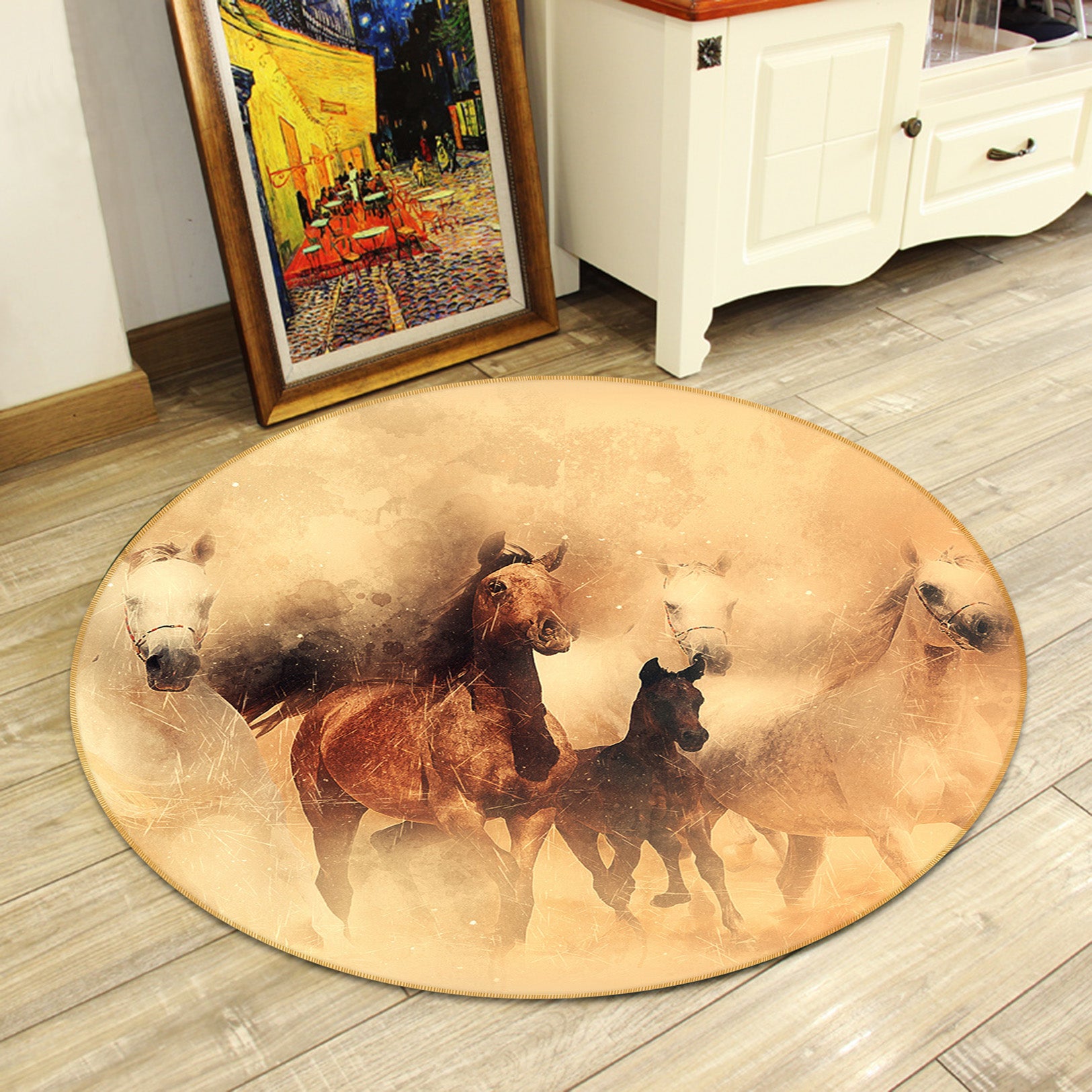 3D Horse Group 82242 Animal Round Non Slip Rug Mat