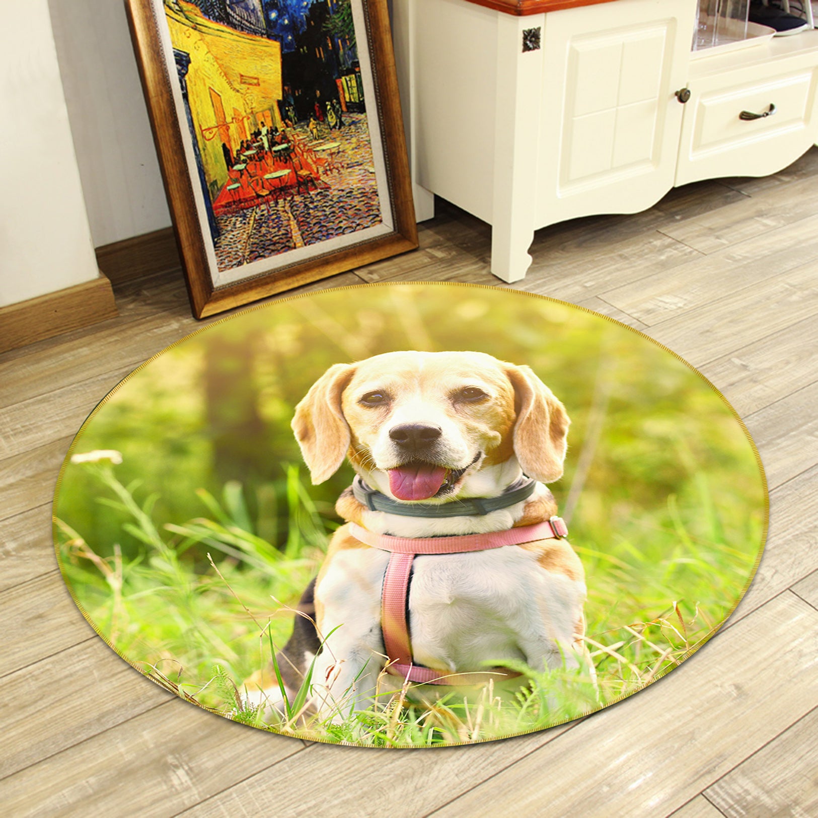 3D Grass Dog 82228 Animal Round Non Slip Rug Mat