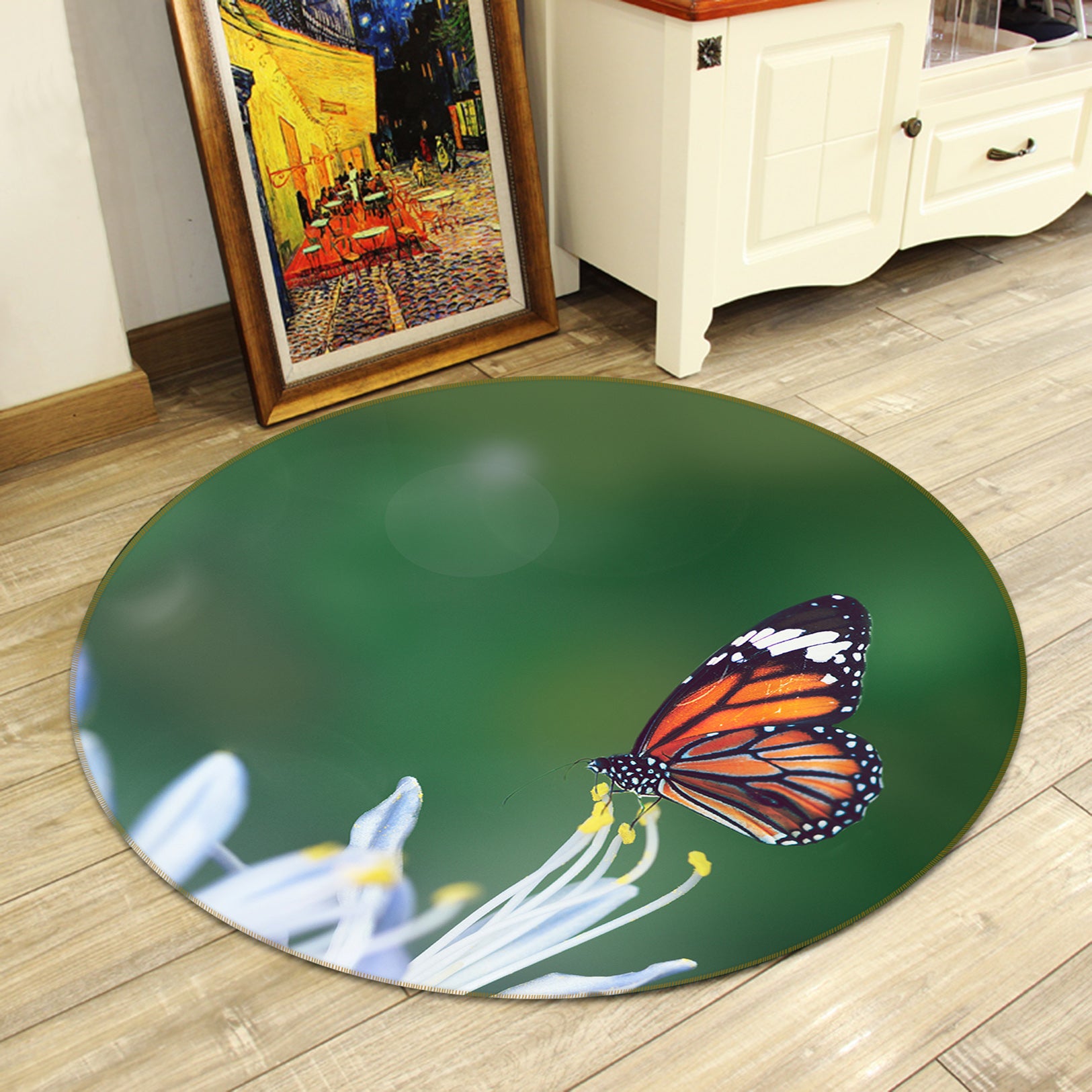 3D Petal Butterfly 82227 Animal Round Non Slip Rug Mat