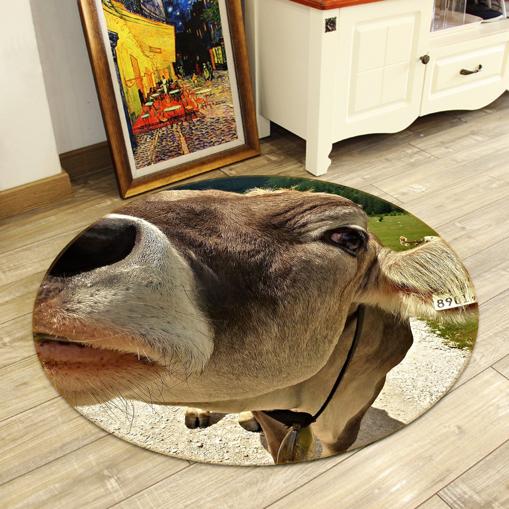 3D Cows 82207 Animal Round Non Slip Rug Mat