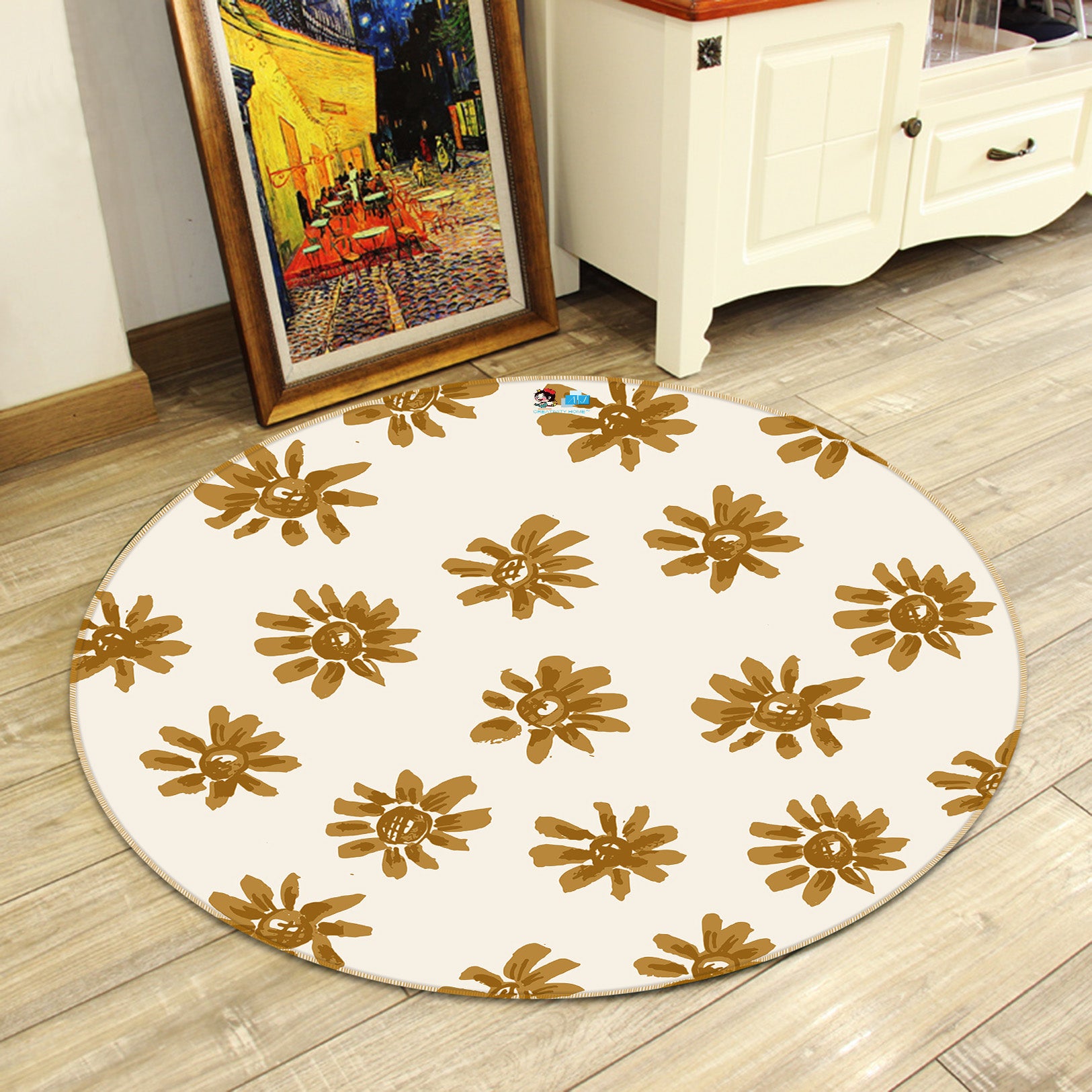 3D Brown Flowers 10568 Kashmira Jayaprakash Rug Round Non Slip Rug Mat