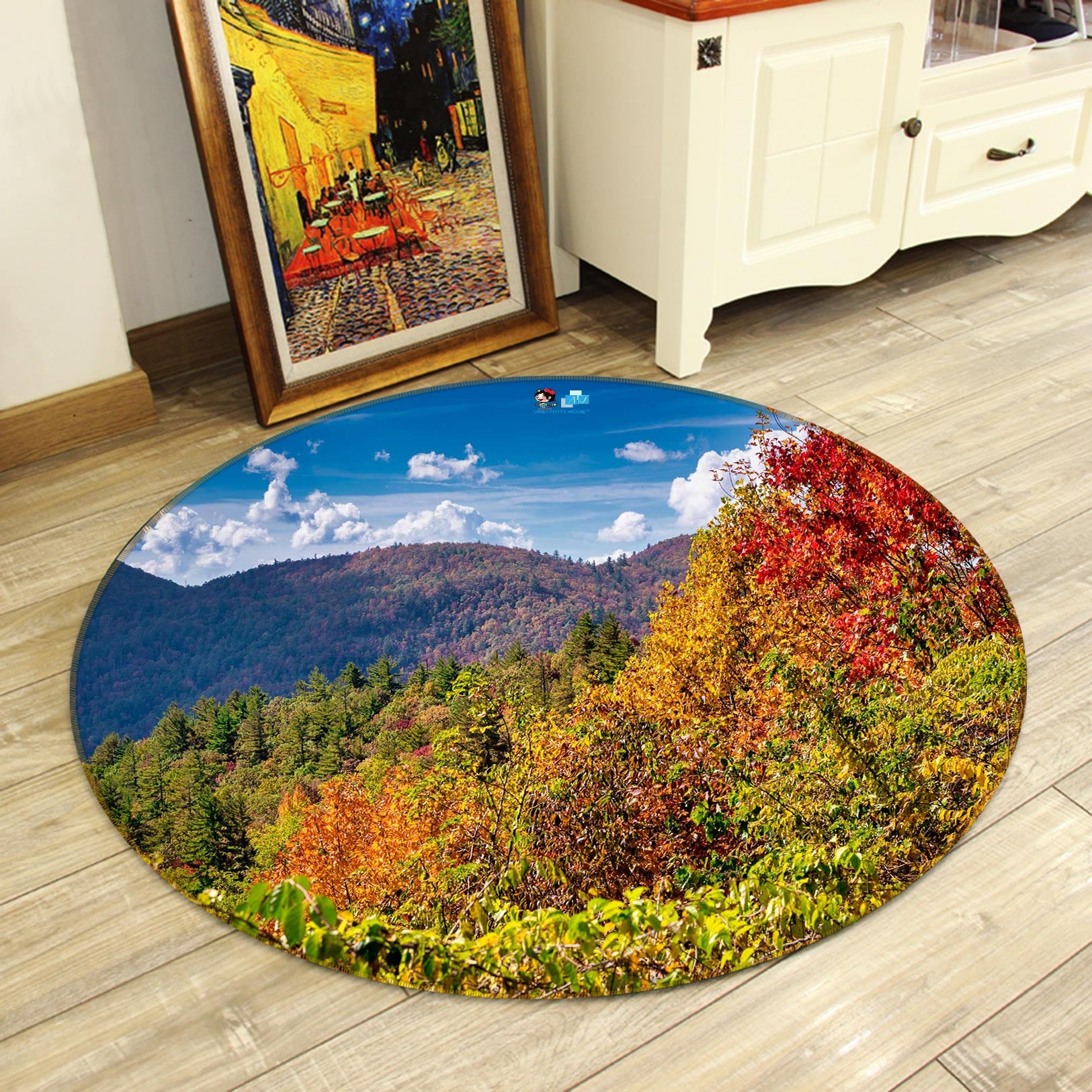 3D Mountain Forest 5058 Beth Sheridan Rug Round Non Slip Rug Mat