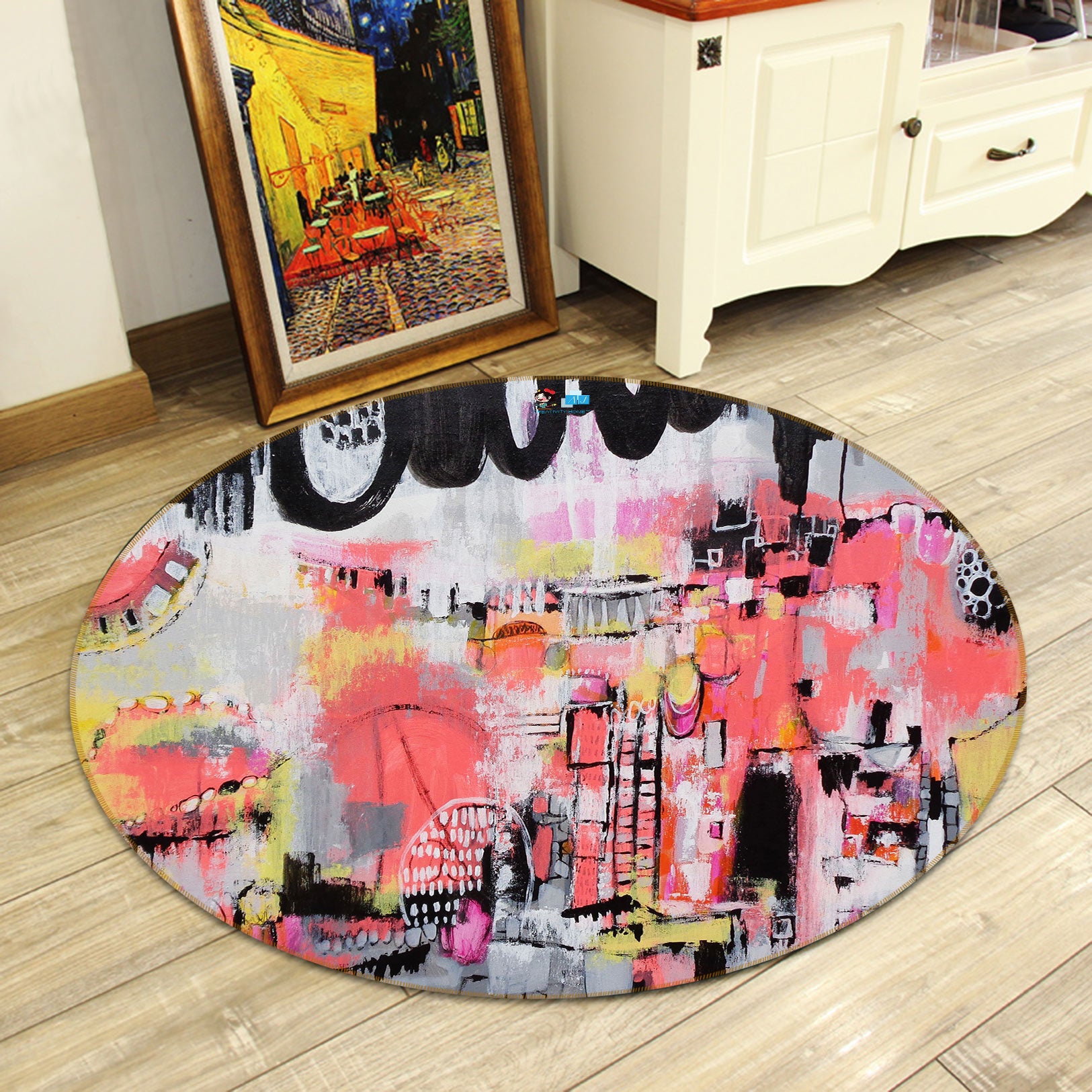 3D Pink Street 1390 Misako Chida Rug Round Non Slip Rug Mat