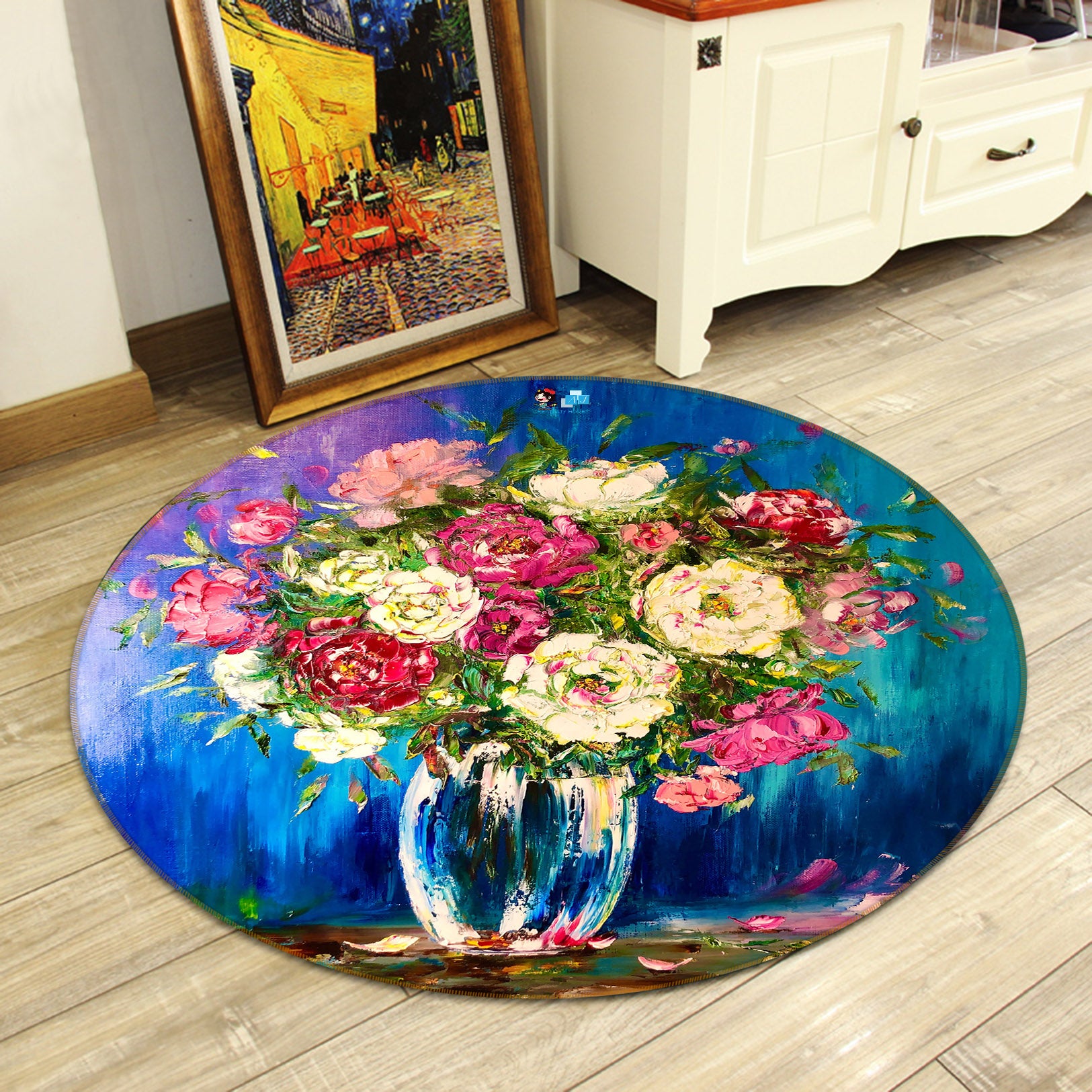 3D Colorful Flower Vase 872 Skromova Marina Rug Round Non Slip Rug Mat