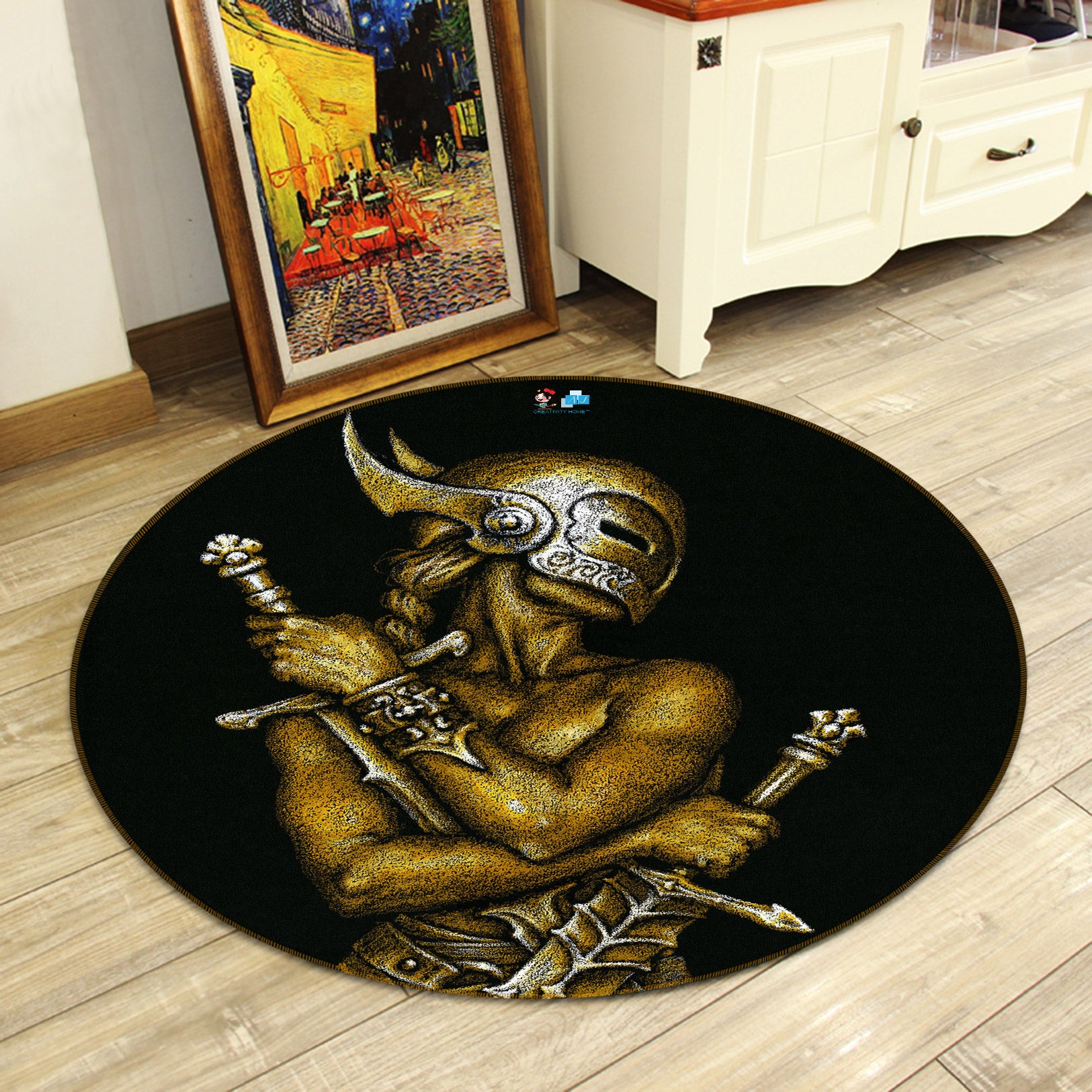 3D Metallic Sword Mask Man 6107 Ciruelo Rug Round Non Slip Rug Mat