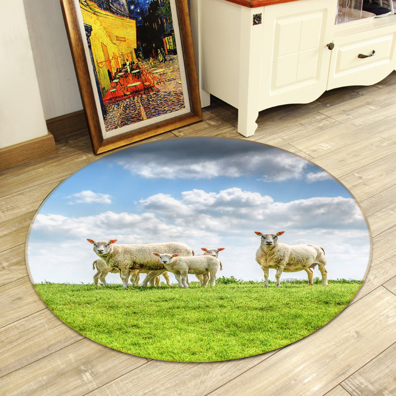 3D Sheep 82271 Animal Round Non Slip Rug Mat