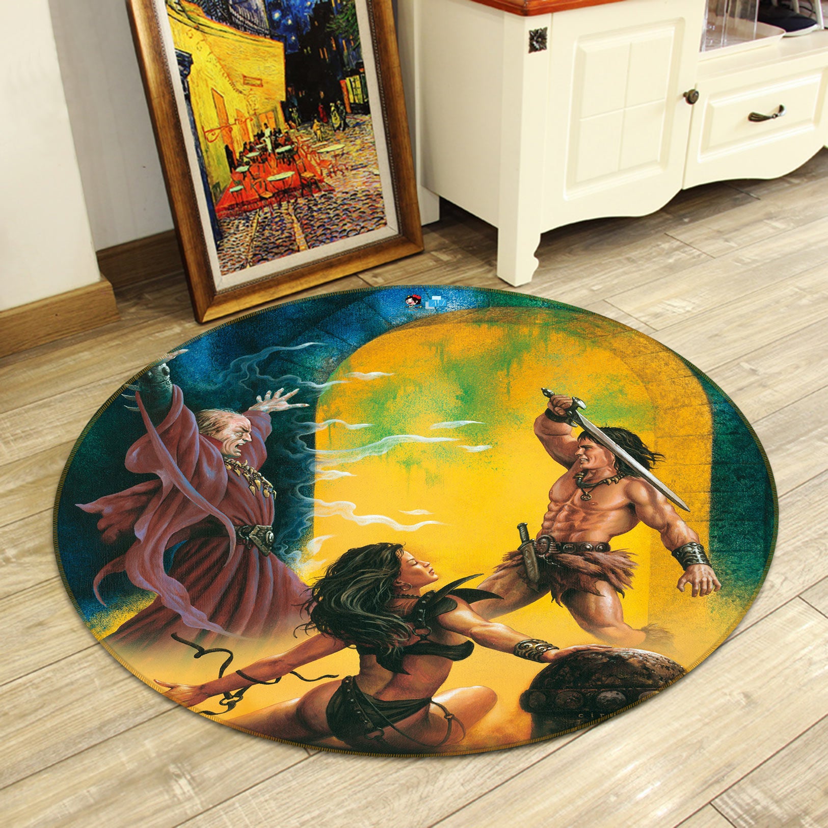 3D Arch Fighting People 6078 Ciruelo Rug Round Non Slip Rug Mat